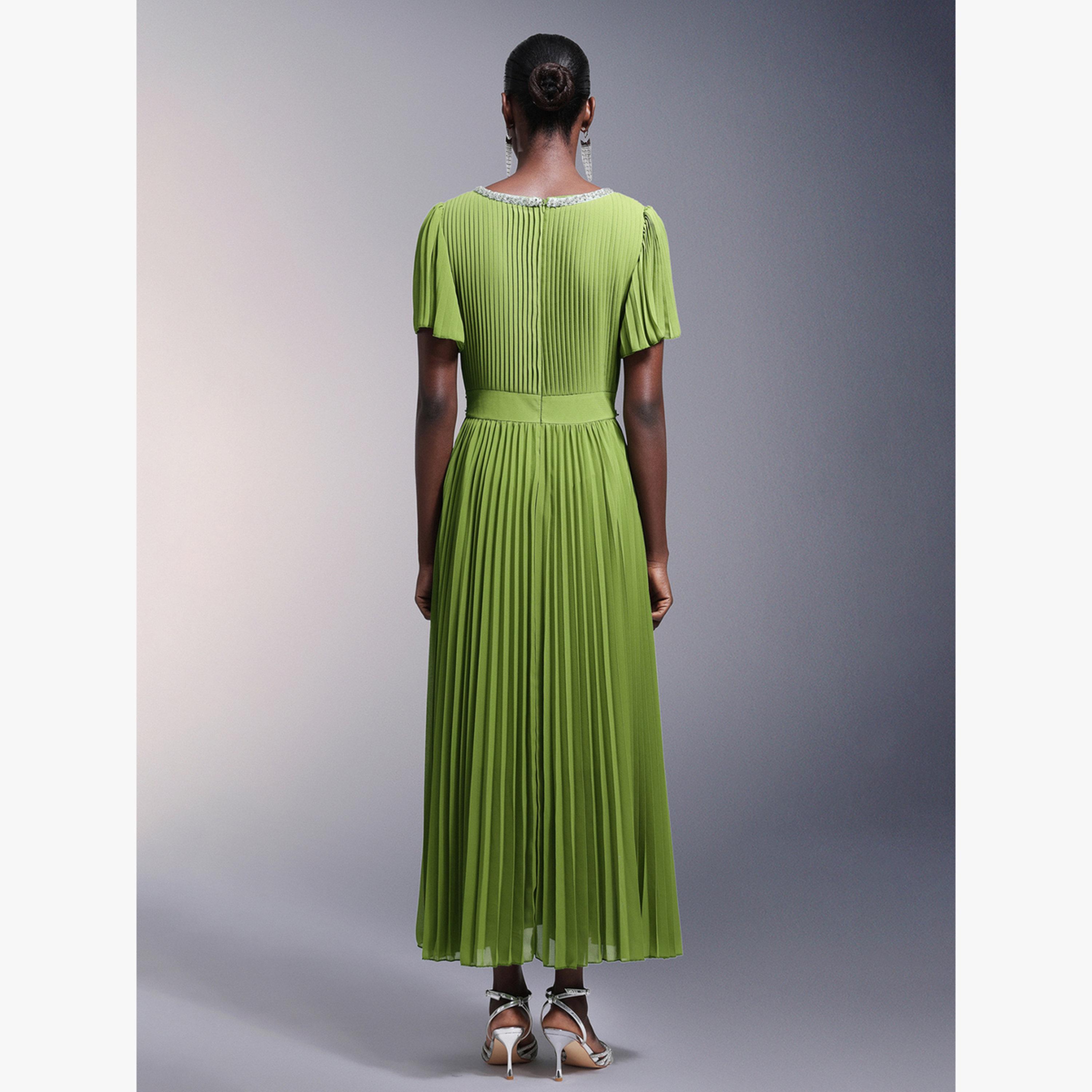 Bella Barnett X Styli Women V Neck Embellished Pleated Maxi Dress-women-clothing-dresses-image-6