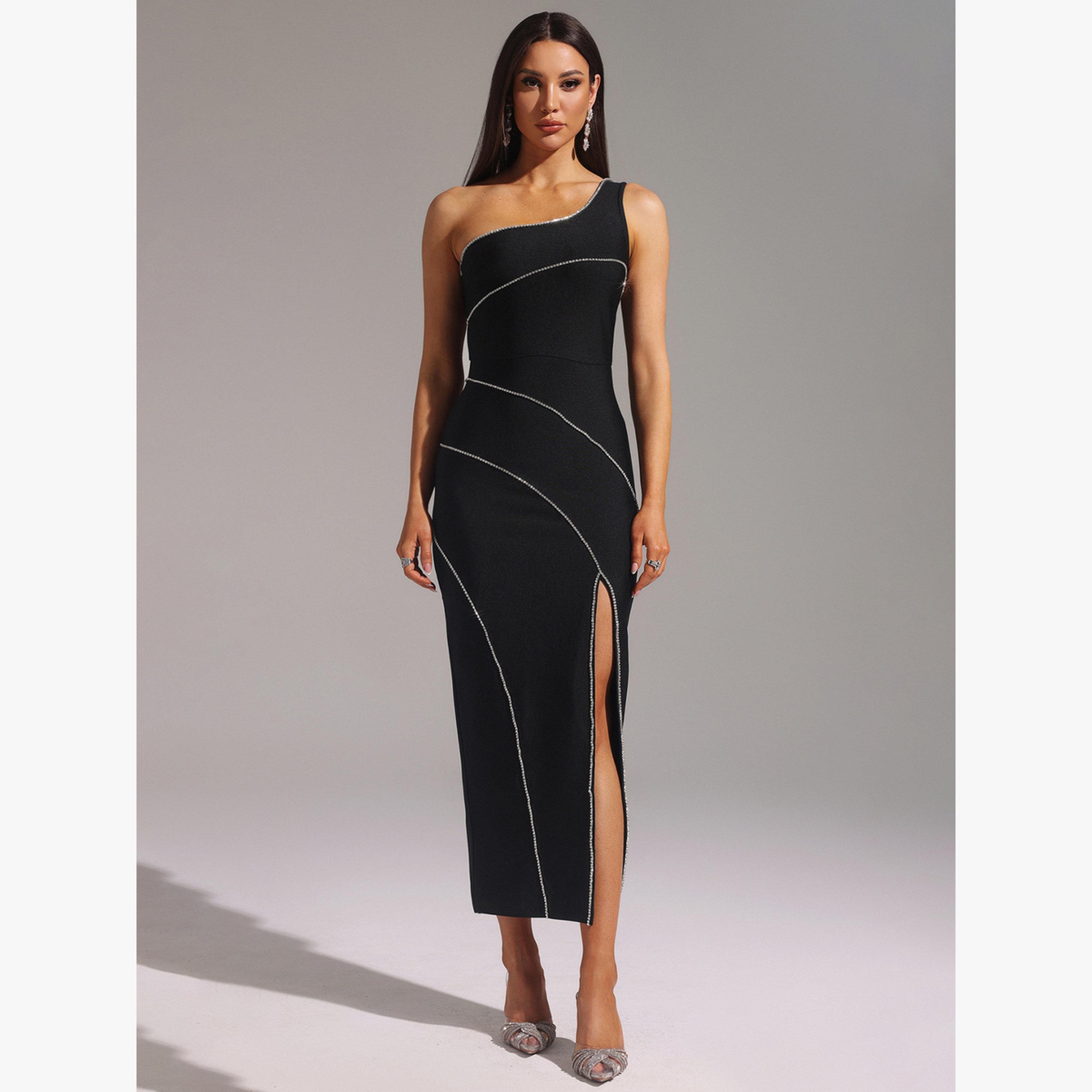 Bella Barnett X Styli Women Solid One Shoulder High Slit Maxi Dress-women-clothing-dresses-image-1