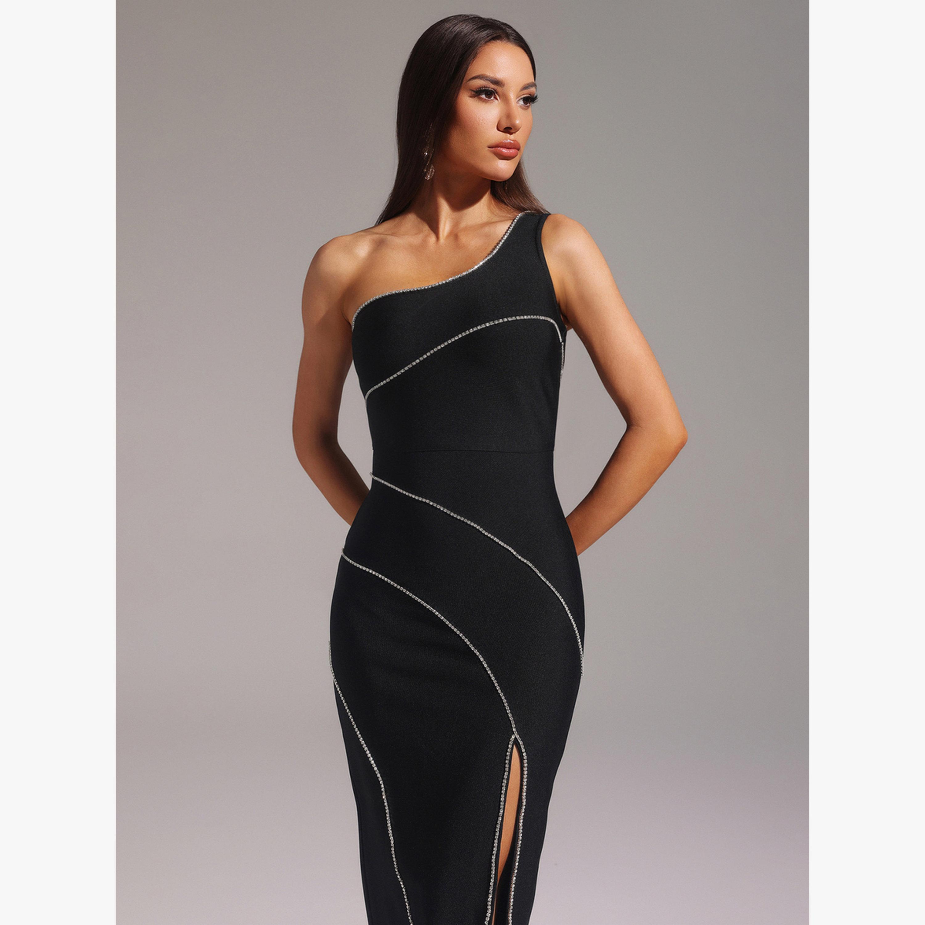 Bella Barnett X Styli Women Solid One Shoulder High Slit Maxi Dress-women-clothing-dresses-image-3