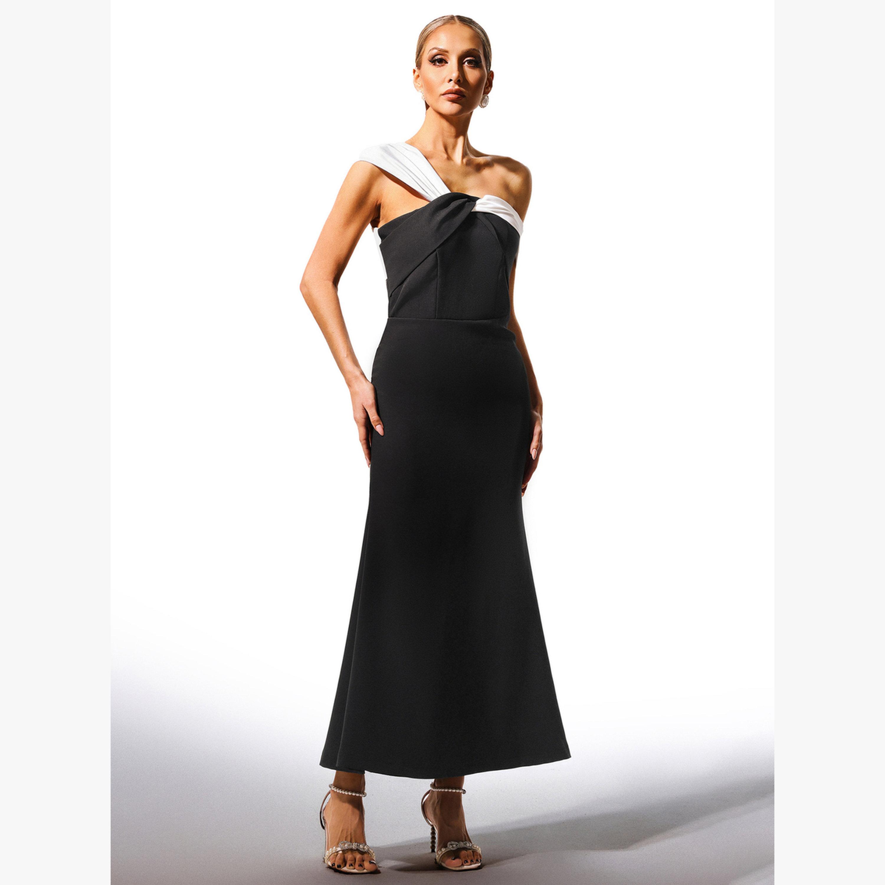 فستان طويل بكتف واحد وتفاصيل مُتباينة-women-clothing-dresses-image-5
