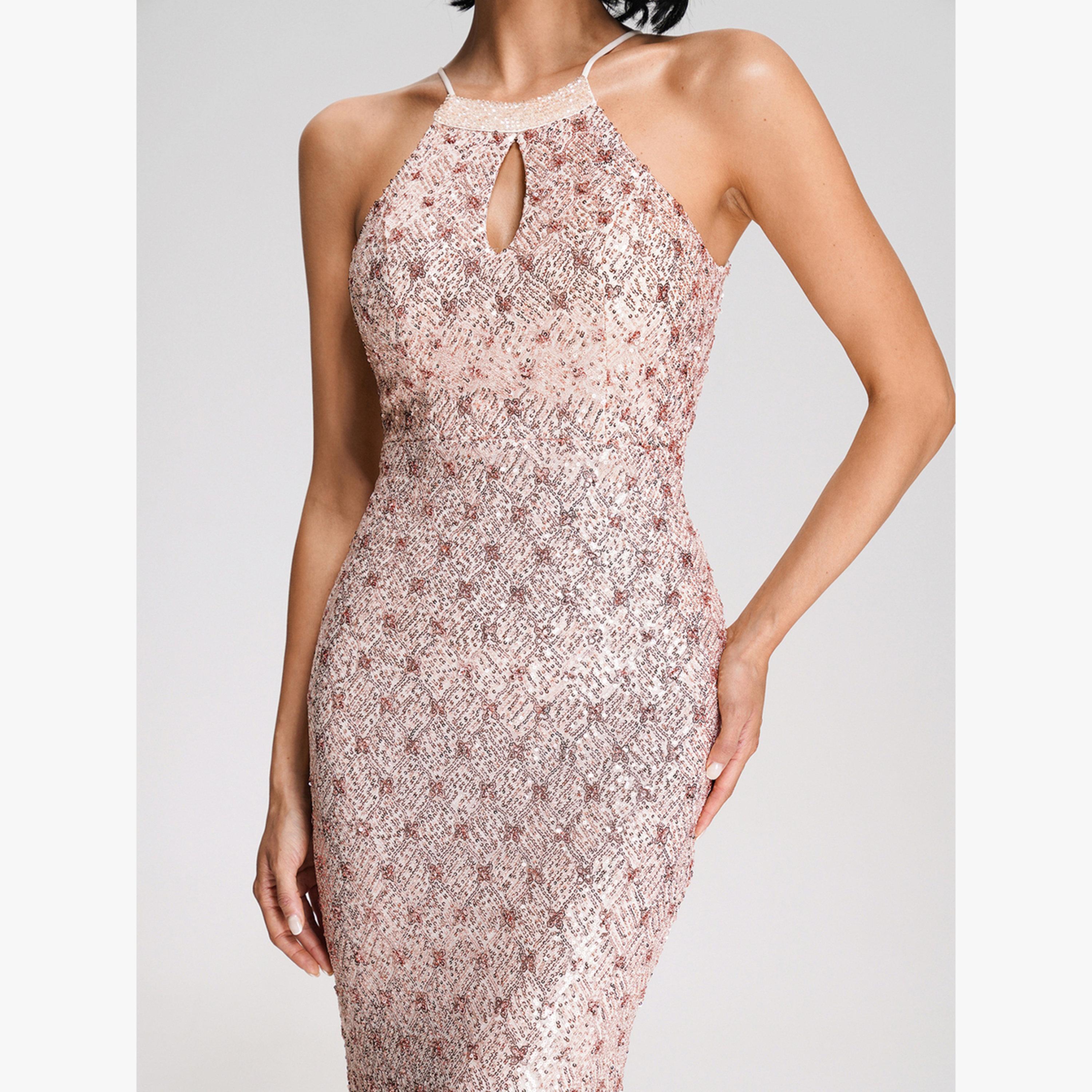 فستان طويل بياقة هولتر وتفاصيل مقصوصة-women-clothing-dresses-image-5