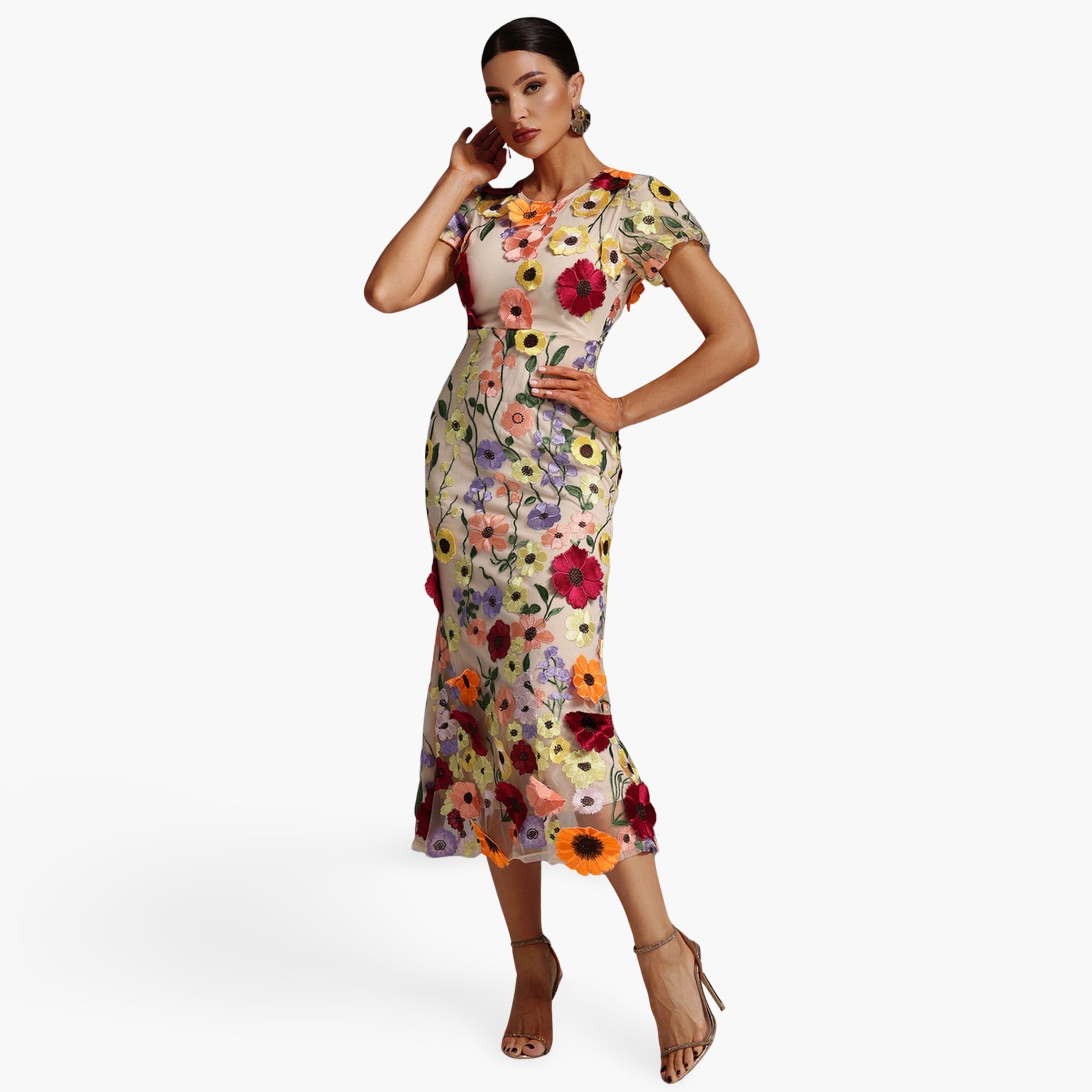 فستان سهرة ميدي مُطرّز بزهور-women-clothing-dresses-image-1
