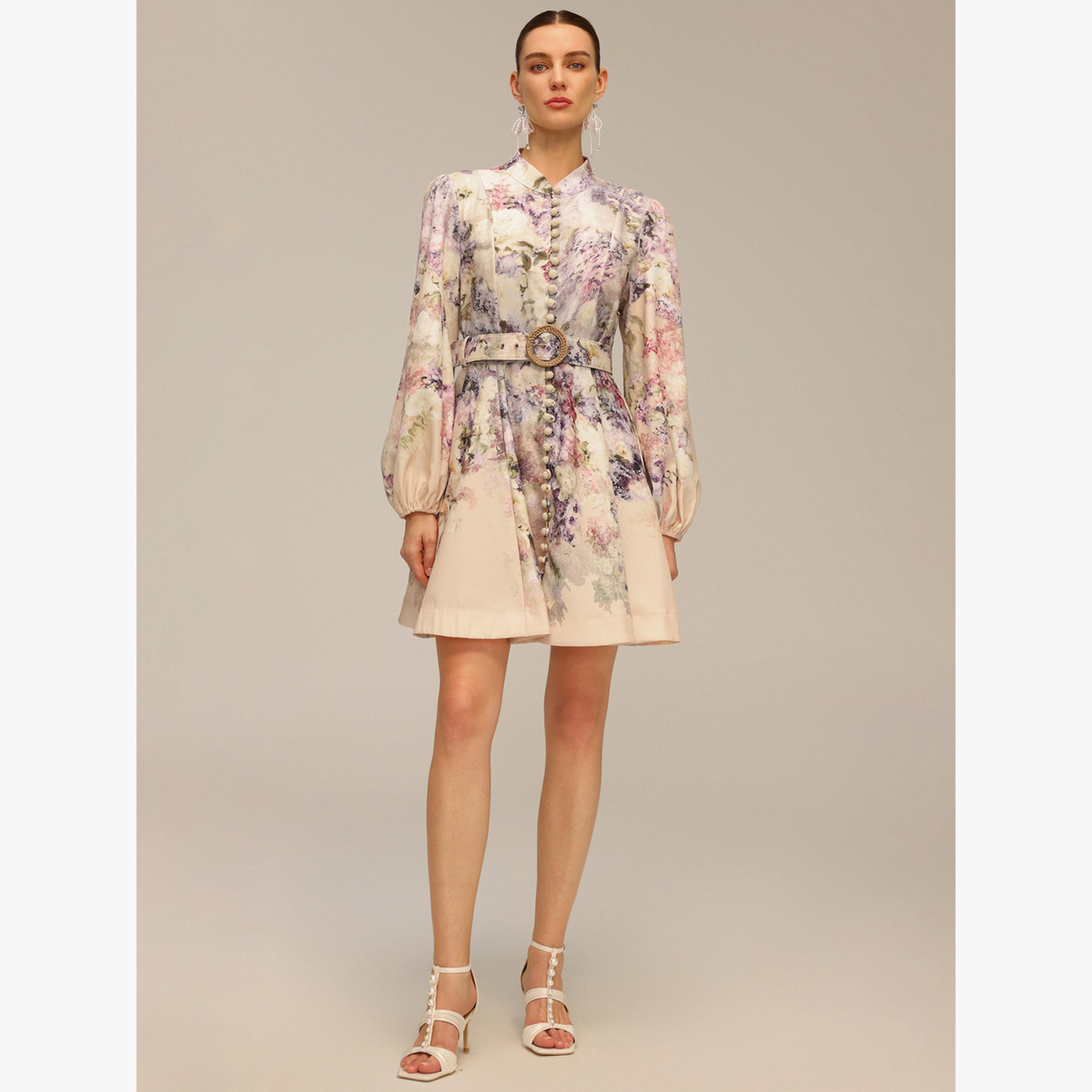 Bella Barnett X Styli Women Floral Print Button Front Belted Mini Dress-women-clothing-dresses-image-1
