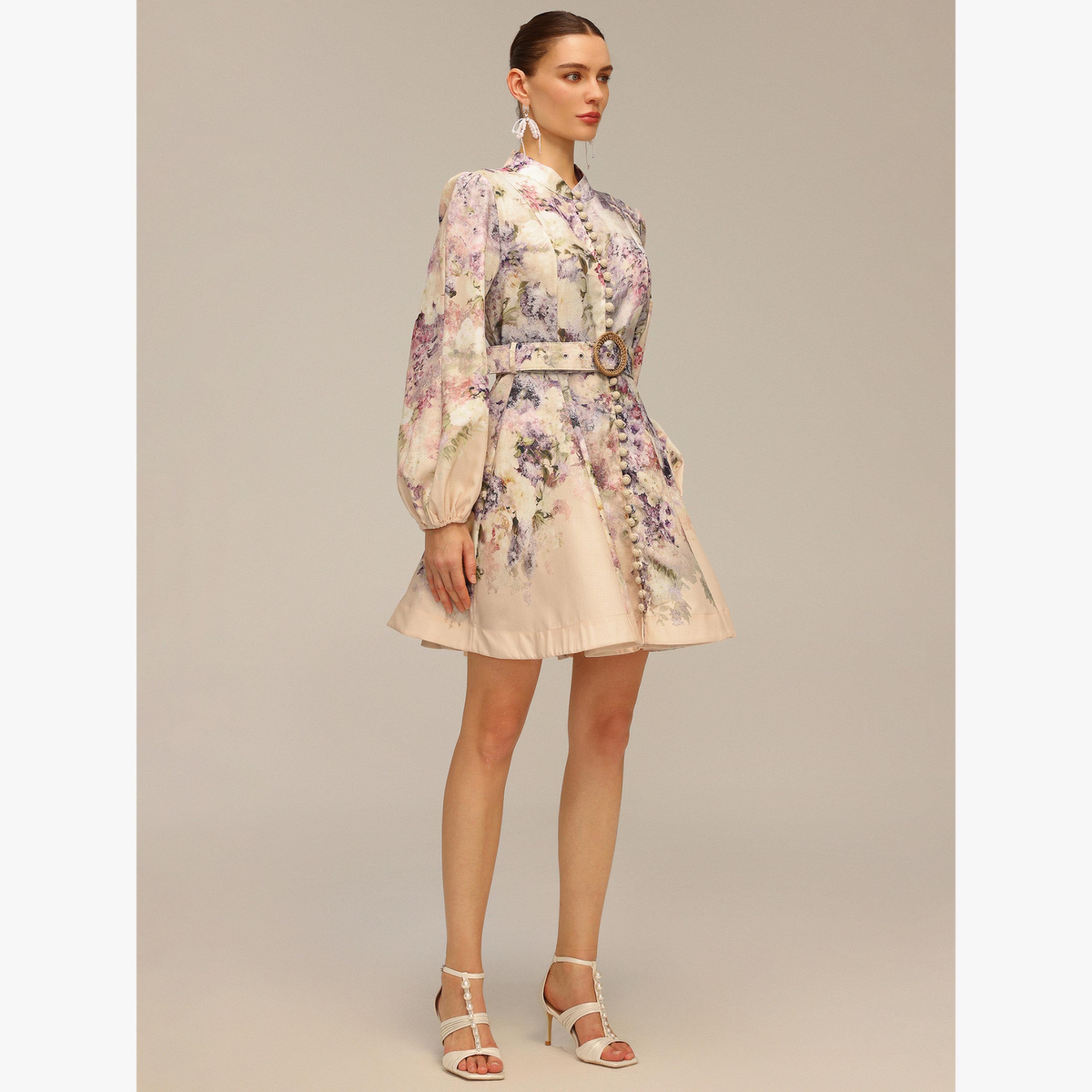 Bella Barnett X Styli Women Floral Print Button Front Belted Mini Dress-women-clothing-dresses-image-3