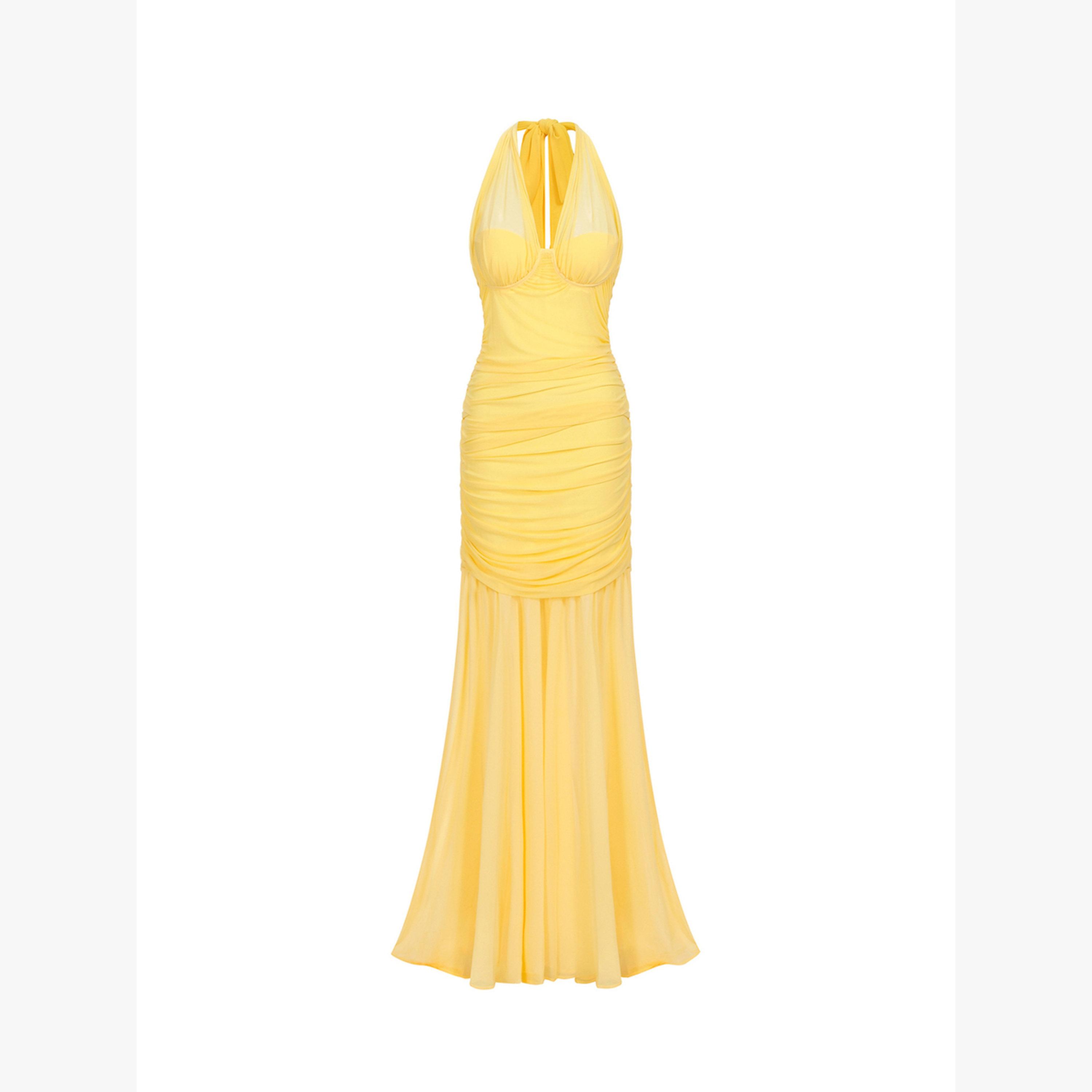 Bella Barnett X Styli Women Halter Neck Ruched Mesh Party Maxi Dress-women-clothing-dresses-image-3