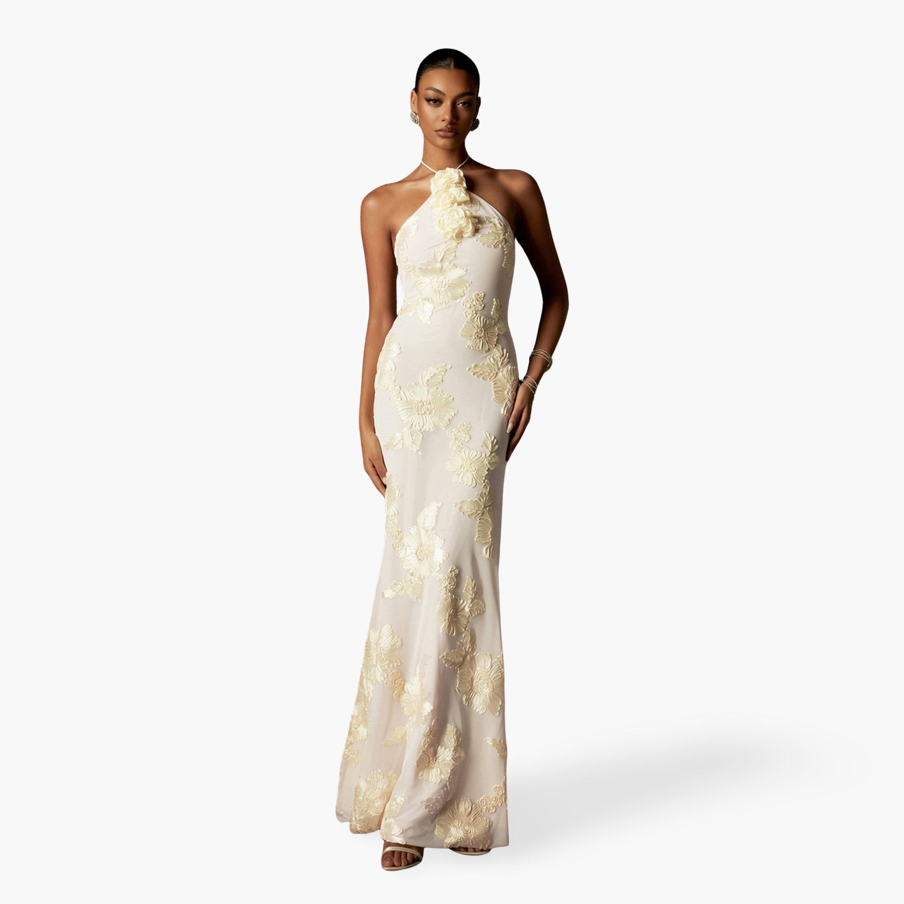Bella Barnett X Styli Women Flower Halter Neck Mesh Maxi Dress-women-clothing-dresses-image-1