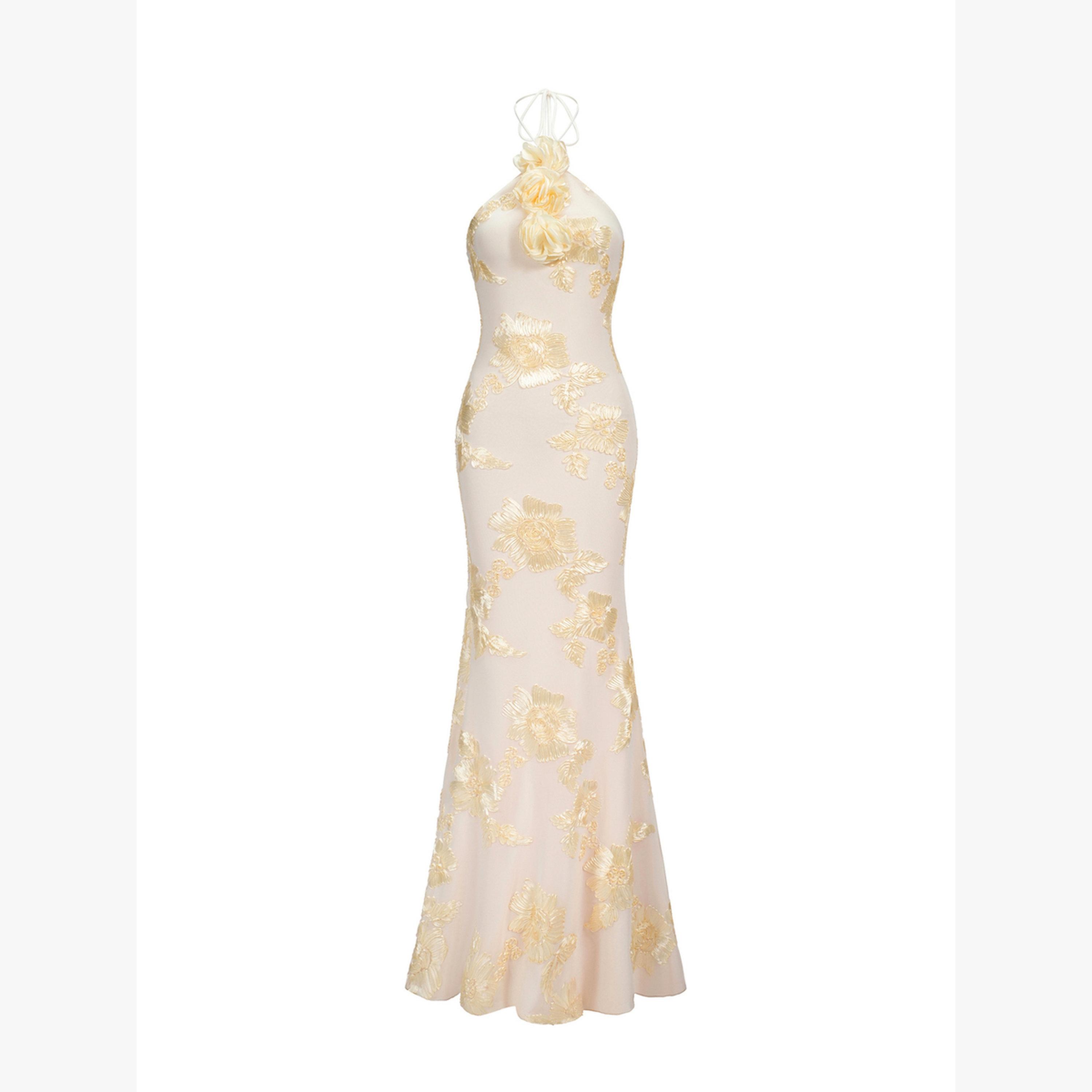 Bella Barnett X Styli Women Flower Halter Neck Mesh Maxi Dress-women-clothing-dresses-image-2
