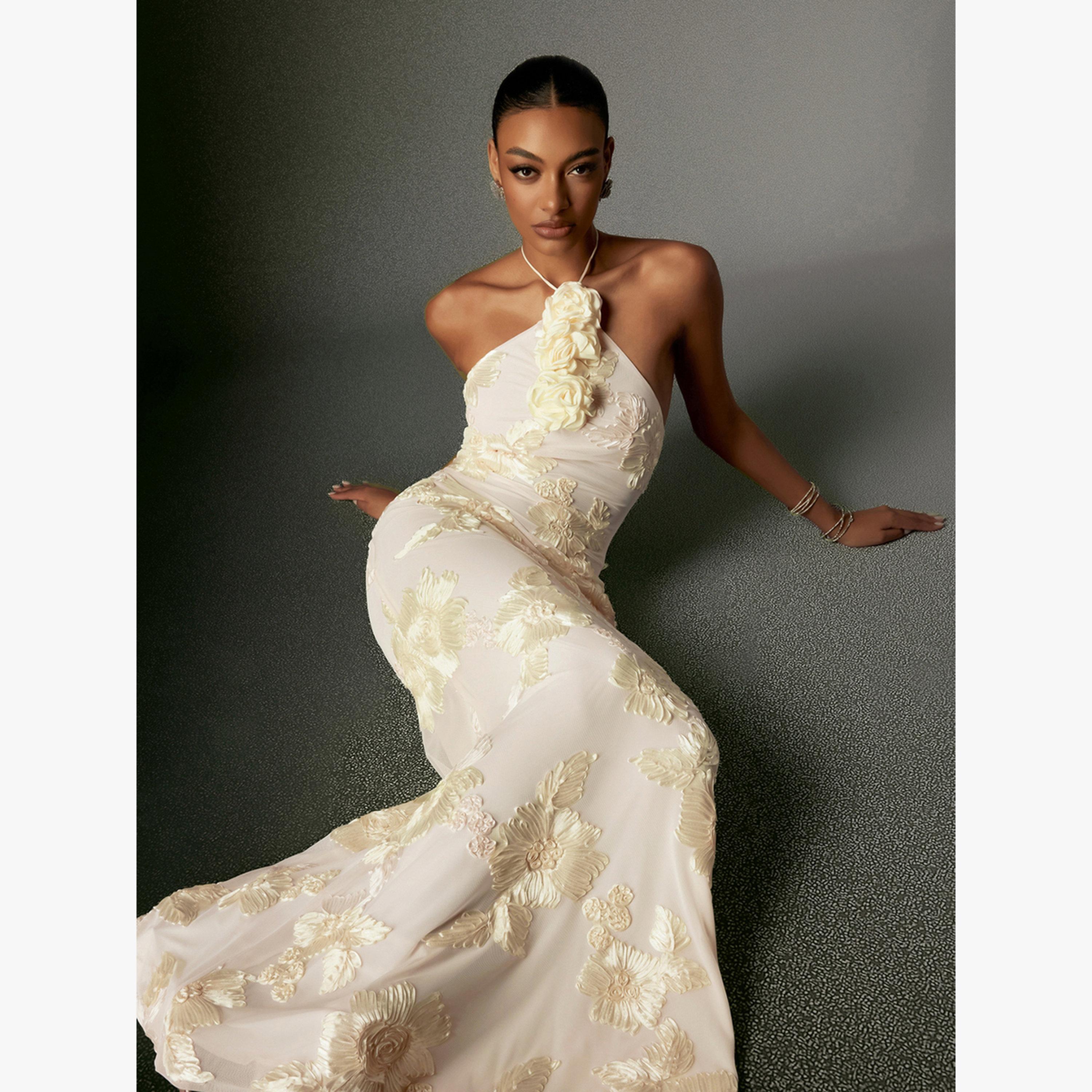 Bella Barnett X Styli Women Flower Halter Neck Mesh Maxi Dress-women-clothing-dresses-image-3