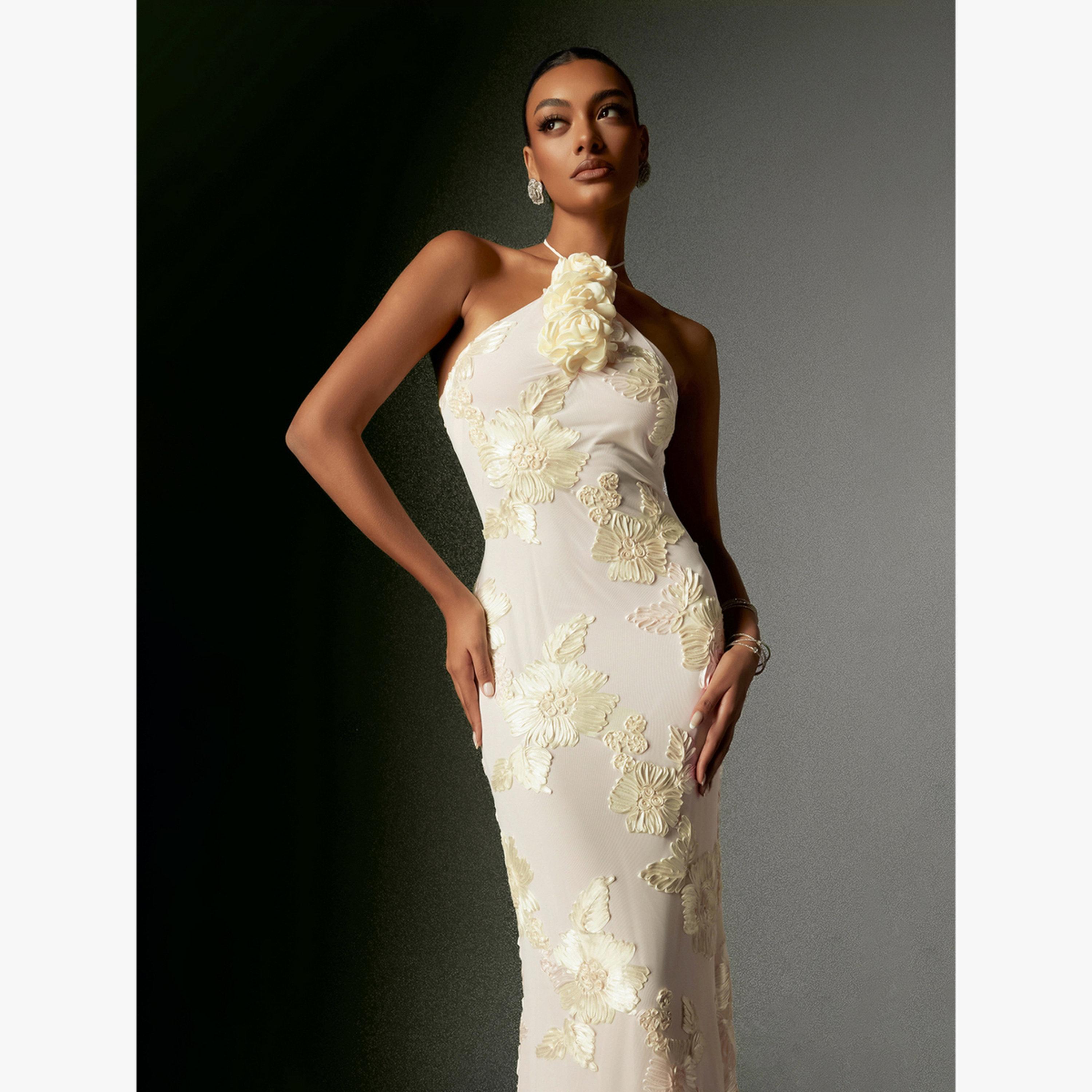 Bella Barnett X Styli Women Flower Halter Neck Mesh Maxi Dress-women-clothing-dresses-image-4