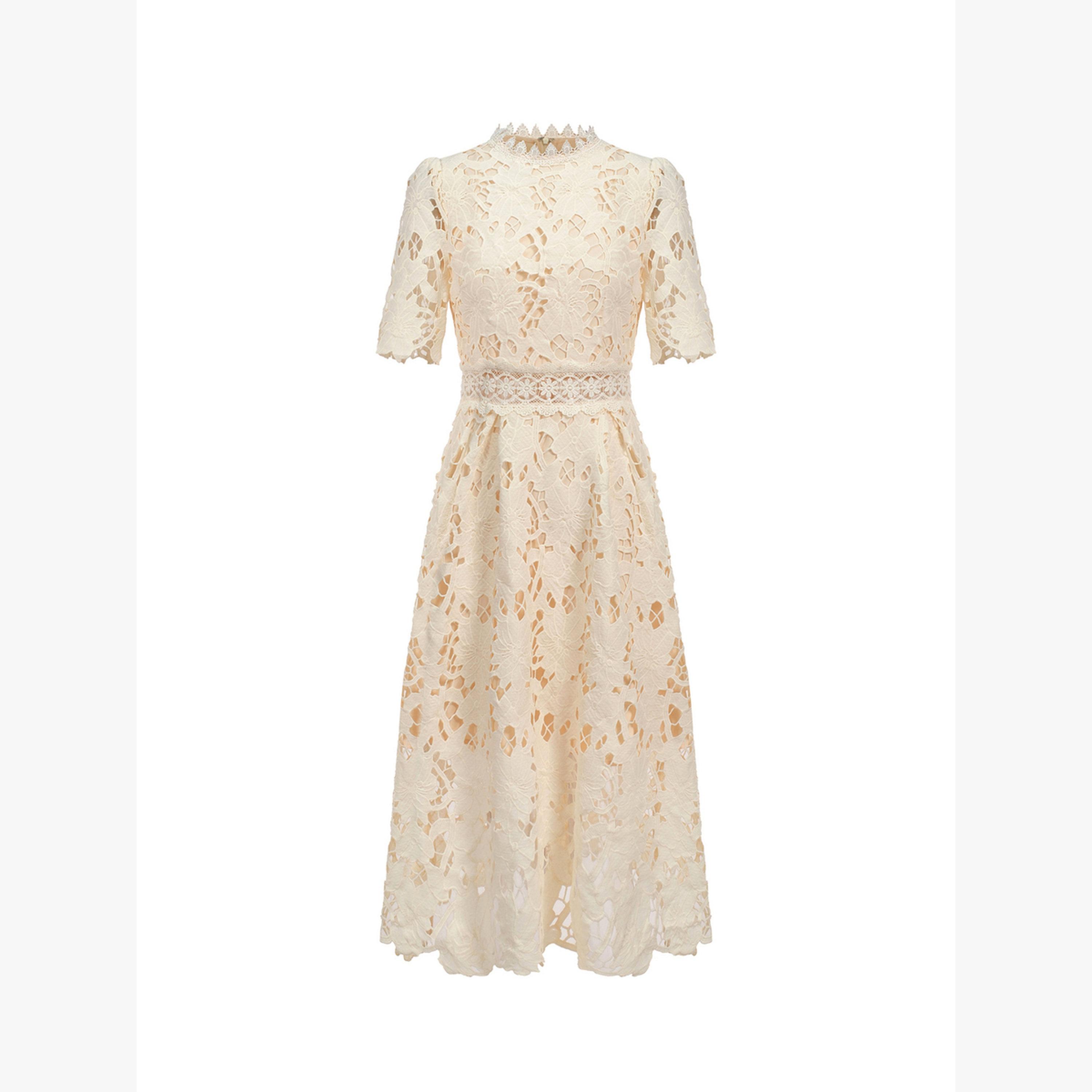 فستان بطول الركبة مع تفاصيل دانتيل وأكمام قصيرة-women-clothing-dresses-image-2