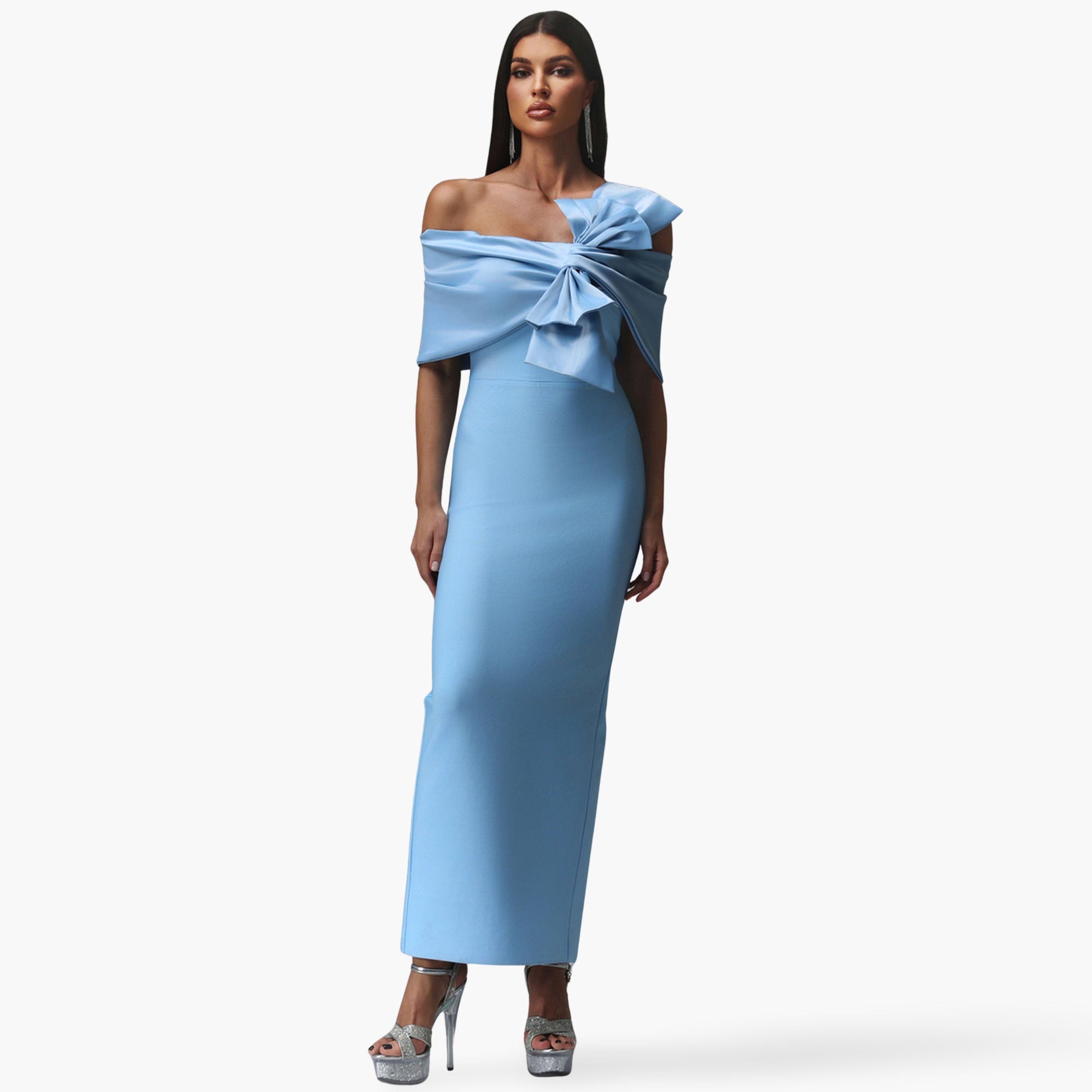Bella Barnett X Styli Women Off Shoulder Bow Bodycon Maxi Dress-women-clothing-dresses-image-1