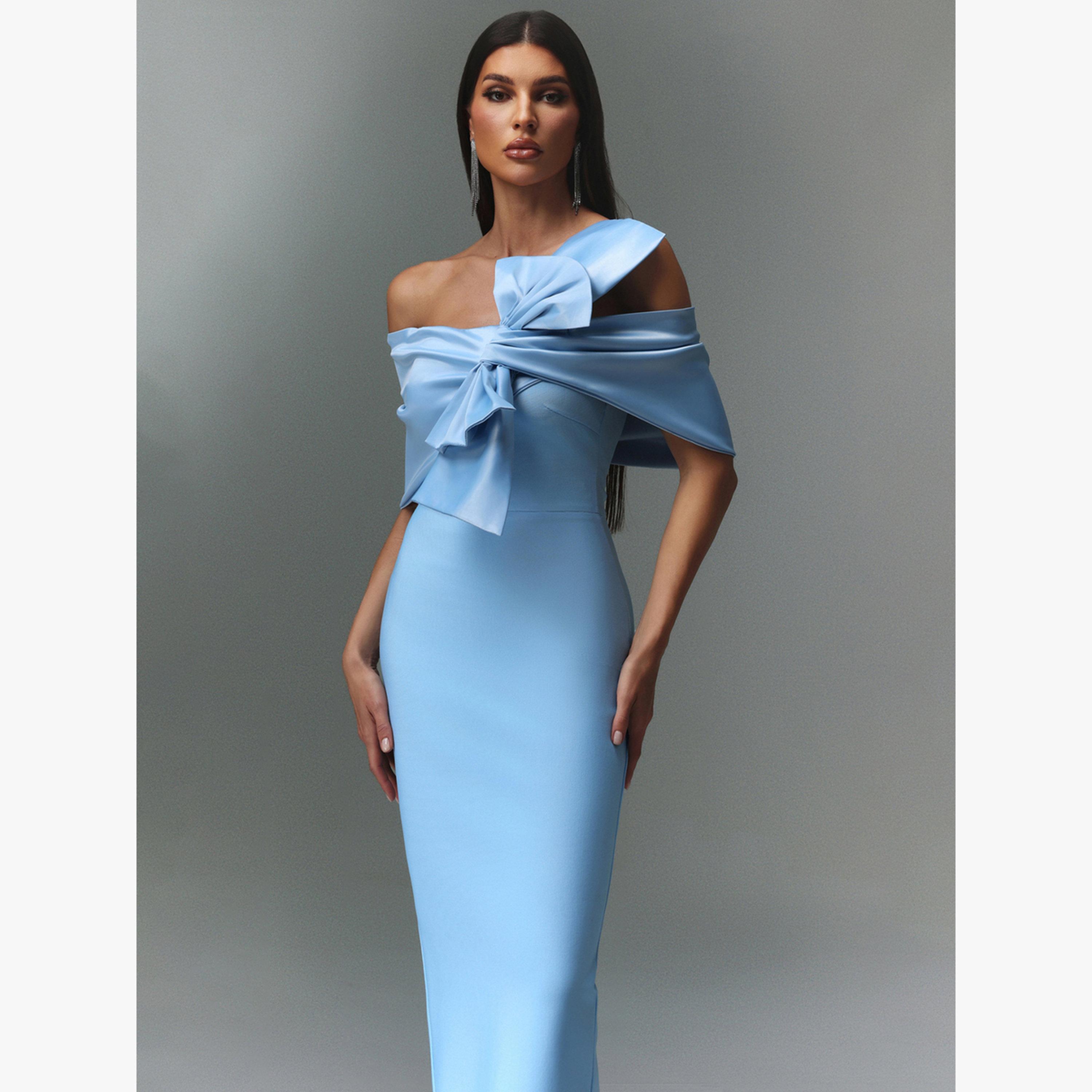 Bella Barnett X Styli Women Off Shoulder Bow Bodycon Maxi Dress-women-clothing-dresses-image-2