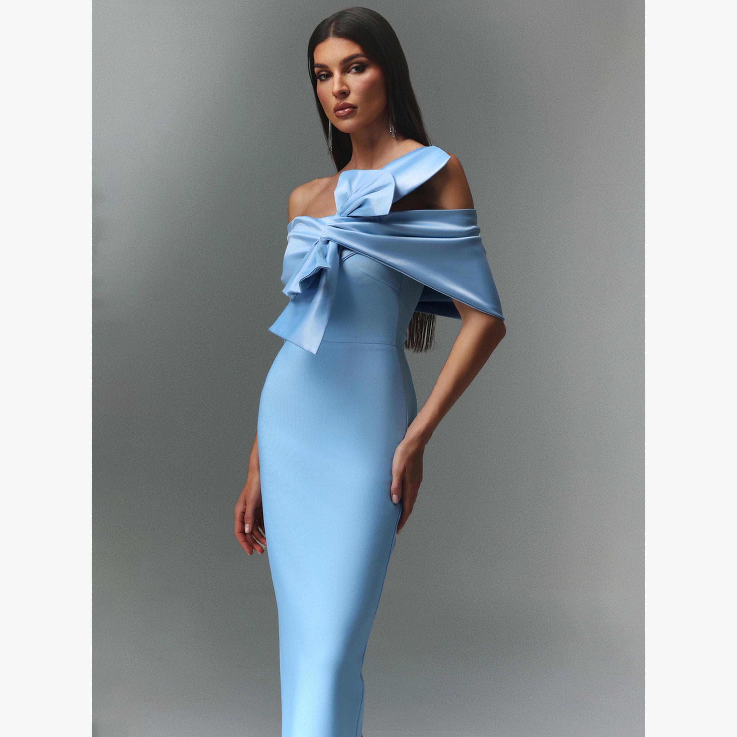 Bella Barnett X Styli Women Off Shoulder Bow Bodycon Maxi Dress-women-clothing-dresses-image-3