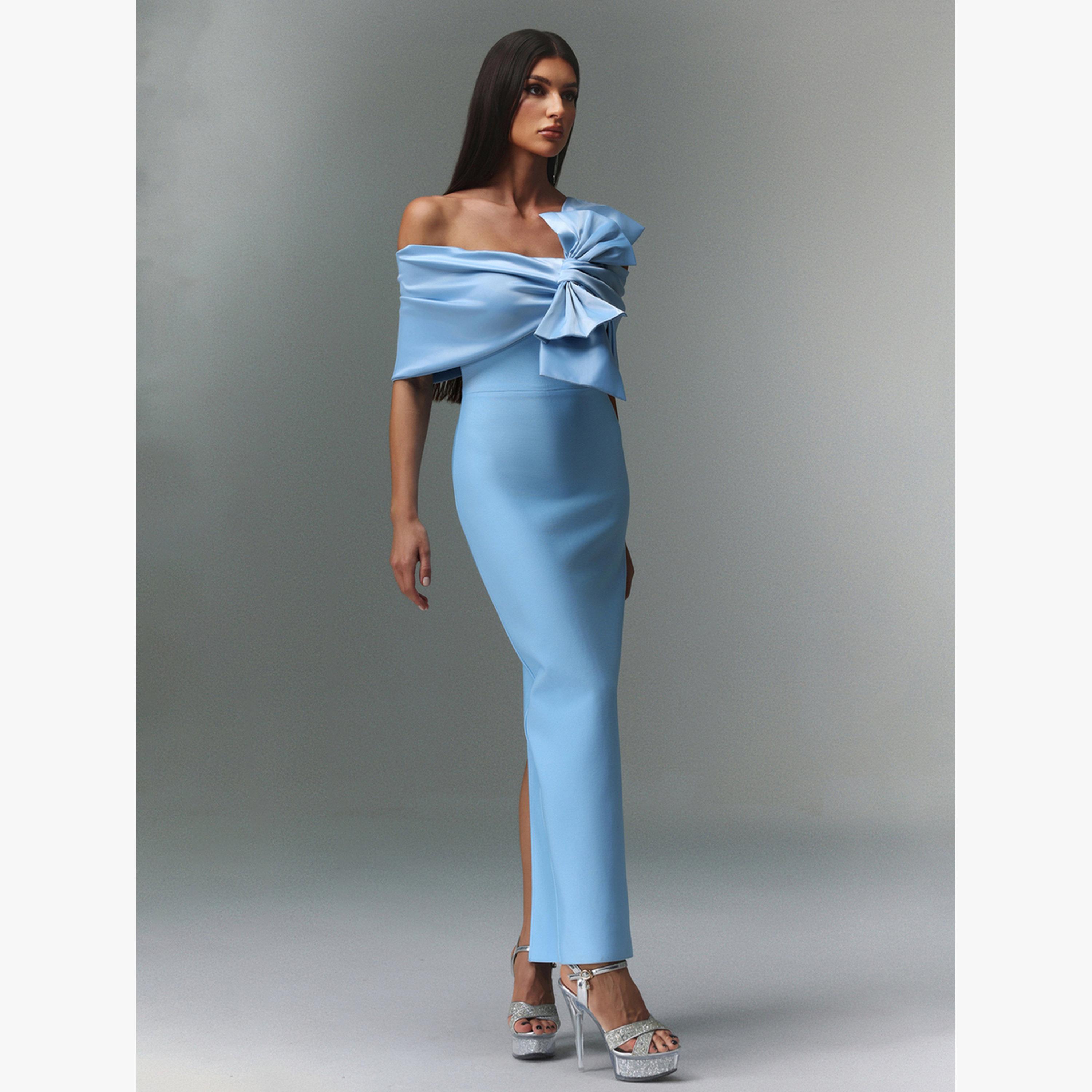 Bella Barnett X Styli Women Off Shoulder Bow Bodycon Maxi Dress-women-clothing-dresses-image-4
