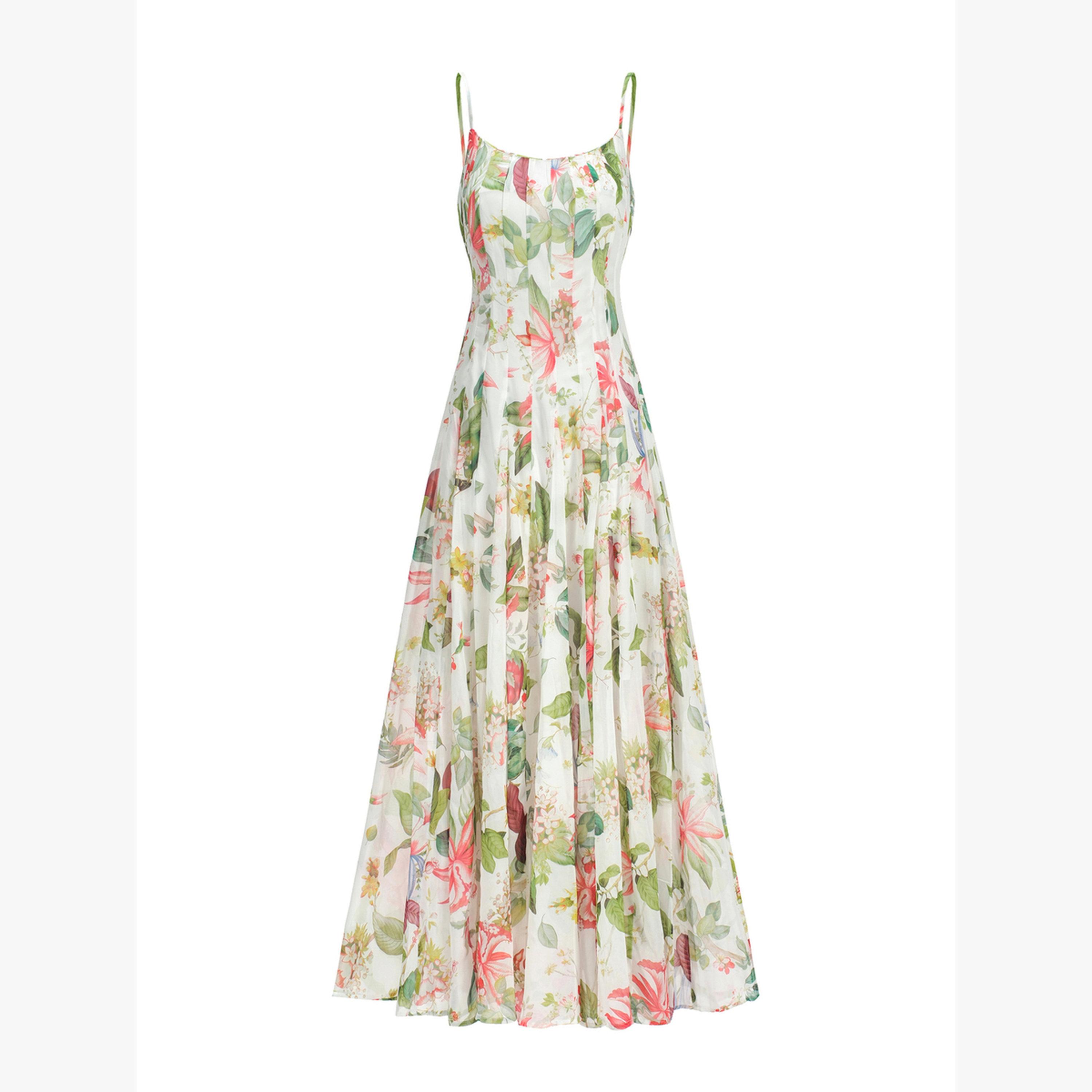 فستان طويل كامي مُجسم بطبعة زهور-women-clothing-dresses-image-2