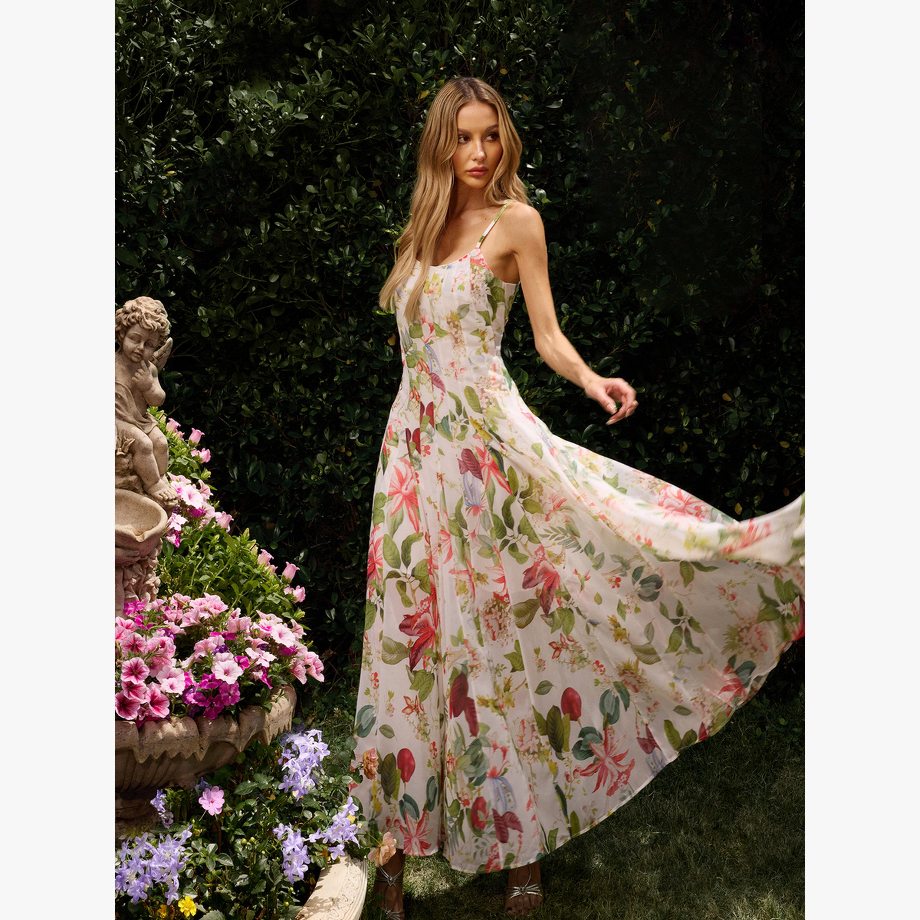 فستان طويل كامي مُجسم بطبعة زهور-women-clothing-dresses-image-3