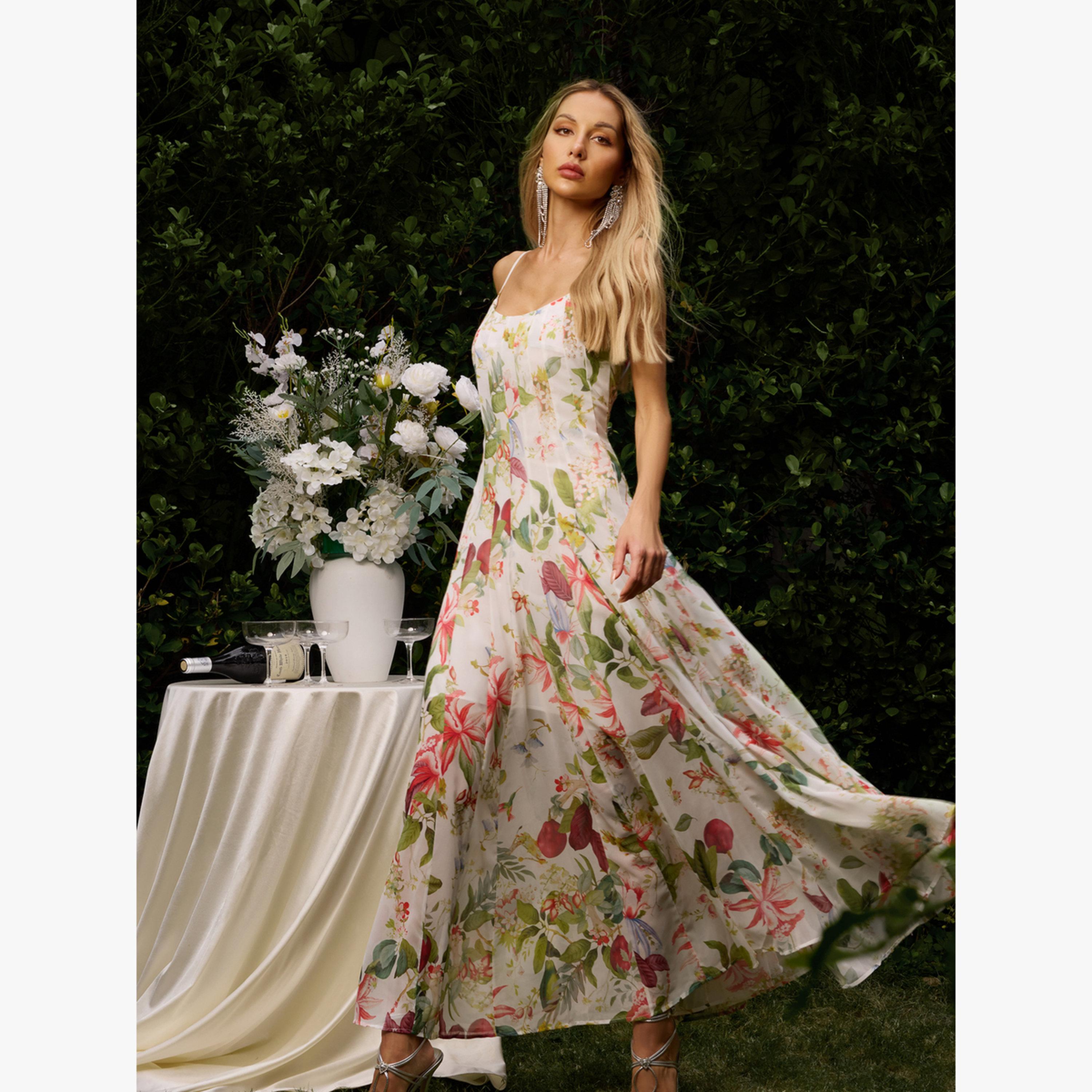فستان طويل كامي مُجسم بطبعة زهور-women-clothing-dresses-image-6