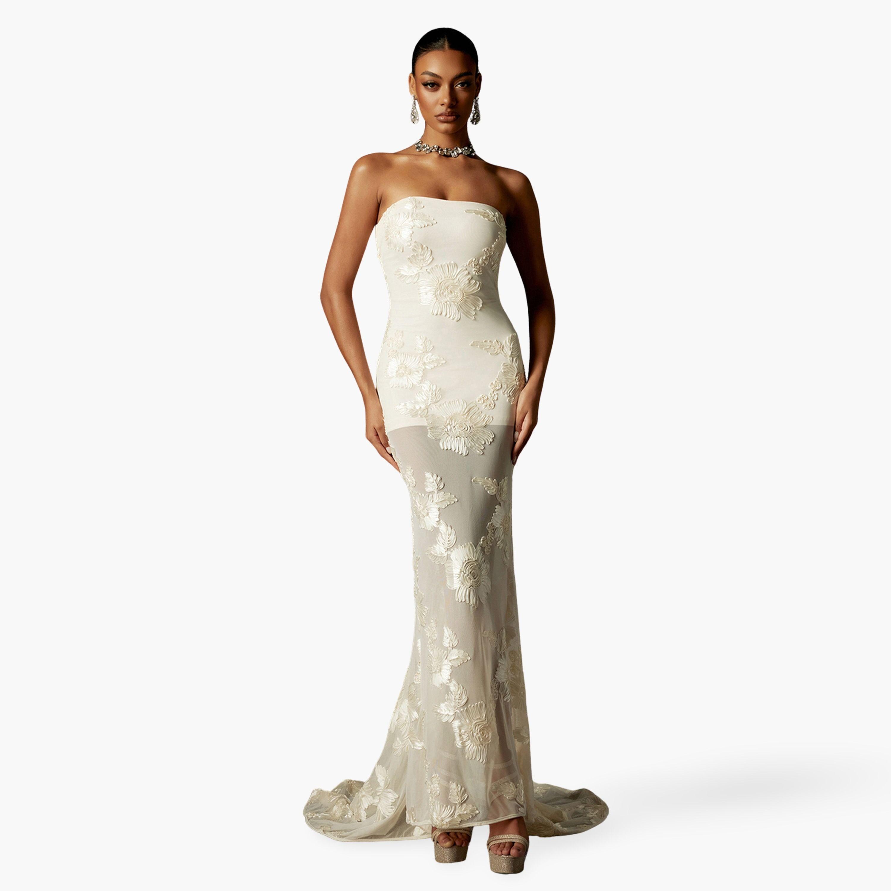 Bella Barnett X Styli Women Strapless Embroidery Flower Mesh Maxi Dress-women-clothing-dresses-image-1