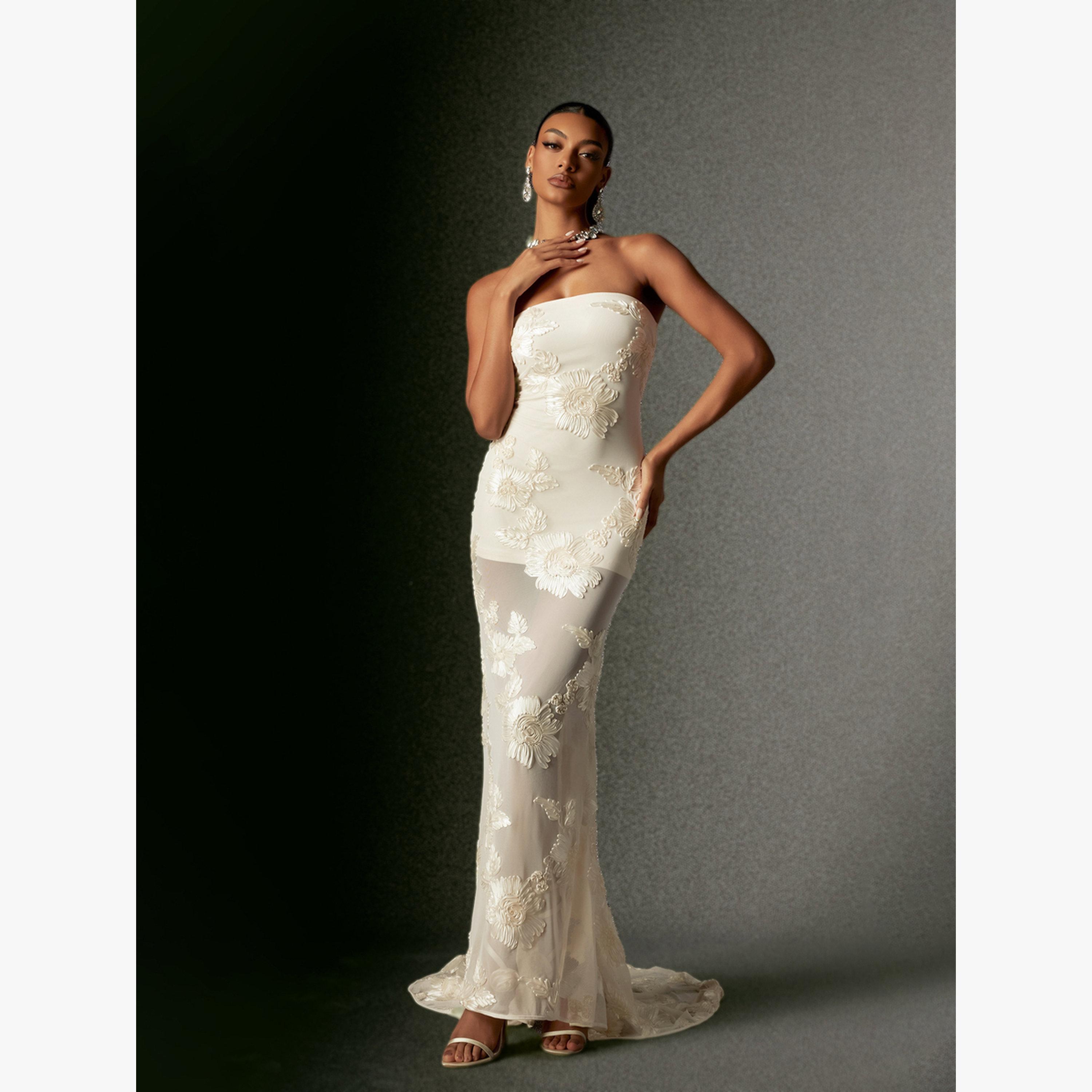 Bella Barnett X Styli Women Strapless Embroidery Flower Mesh Maxi Dress-women-clothing-dresses-image-2