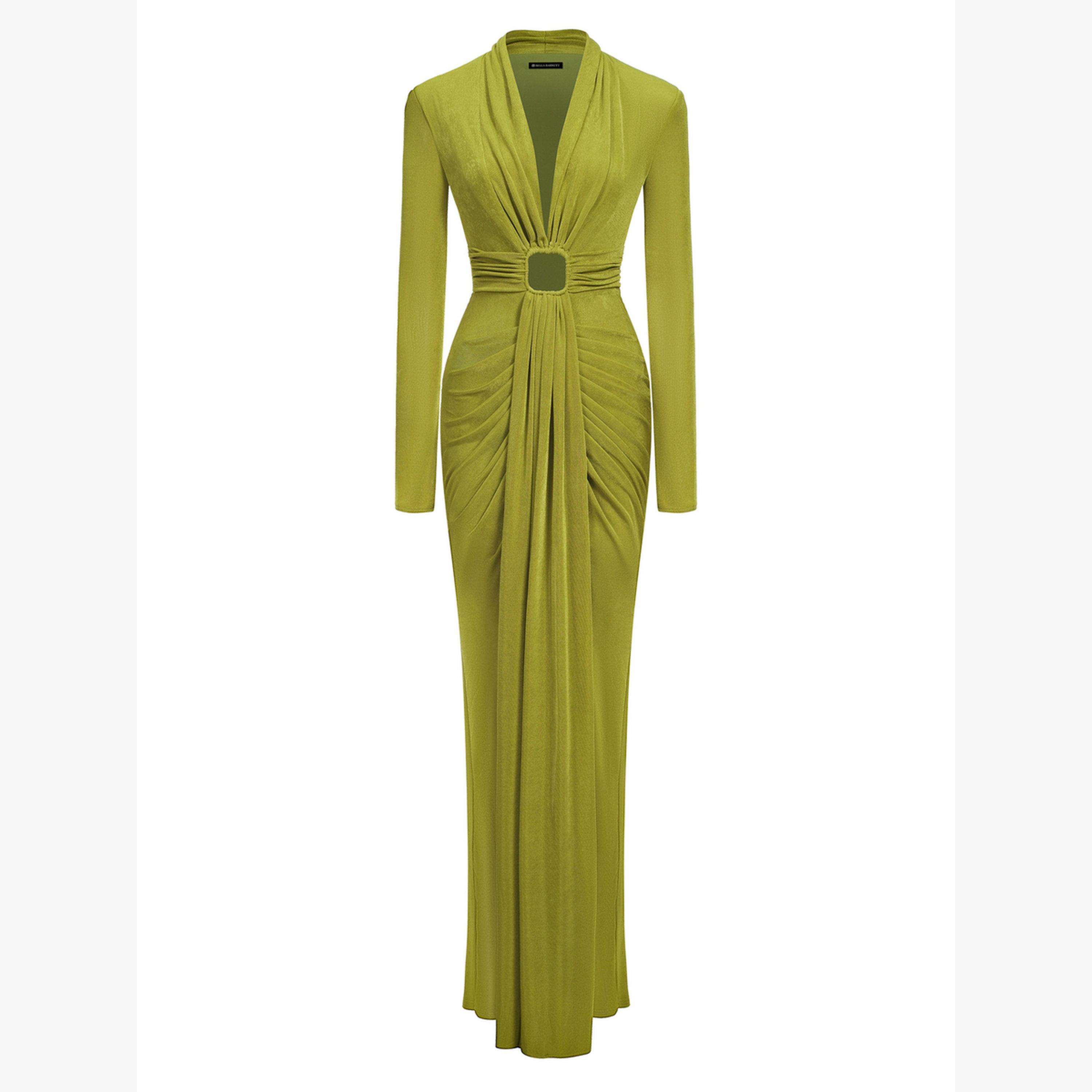 فستان طويل بتفاصيل مقصوصة وشق-women-clothing-dresses-image-2
