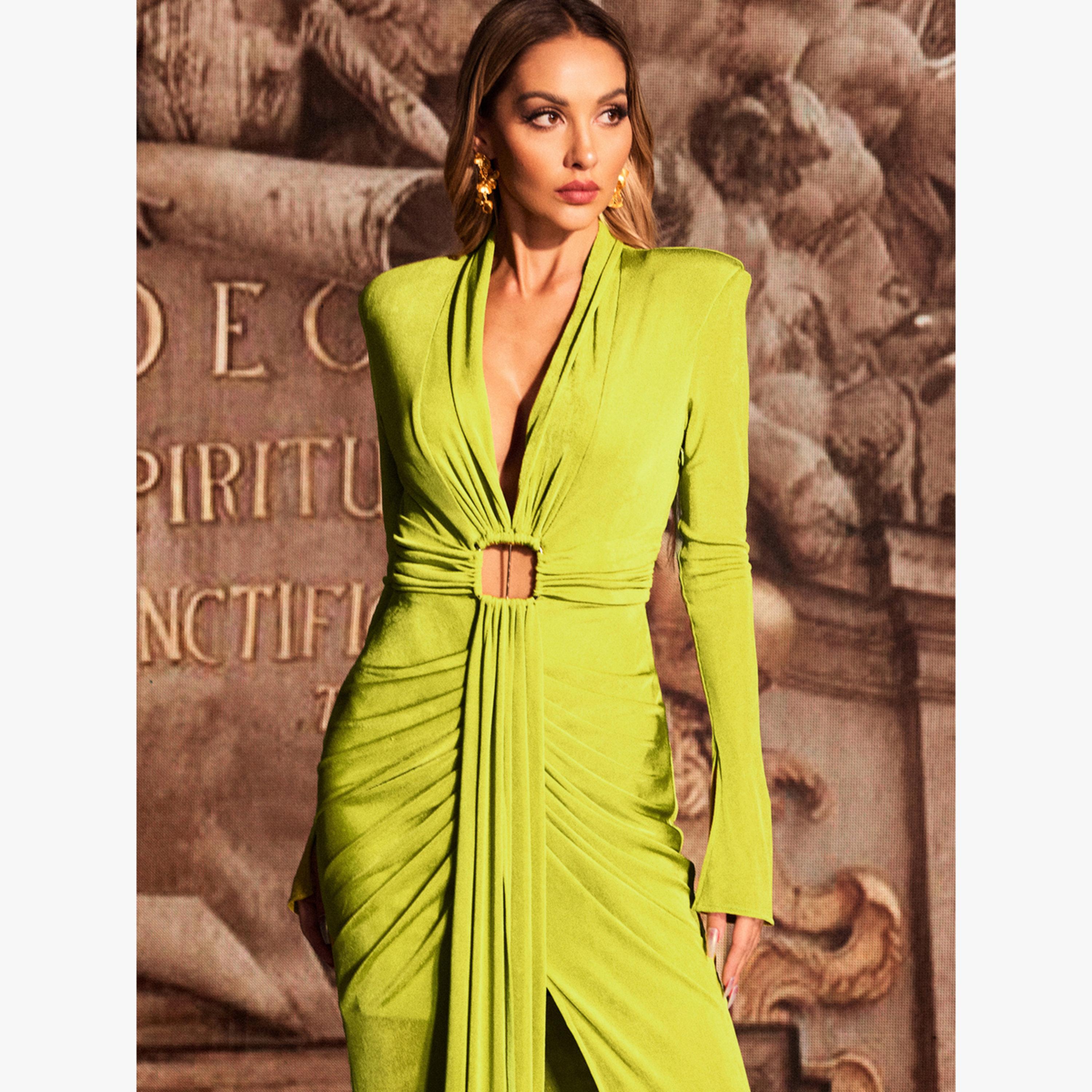 فستان طويل بتفاصيل مقصوصة وشق-women-clothing-dresses-image-3