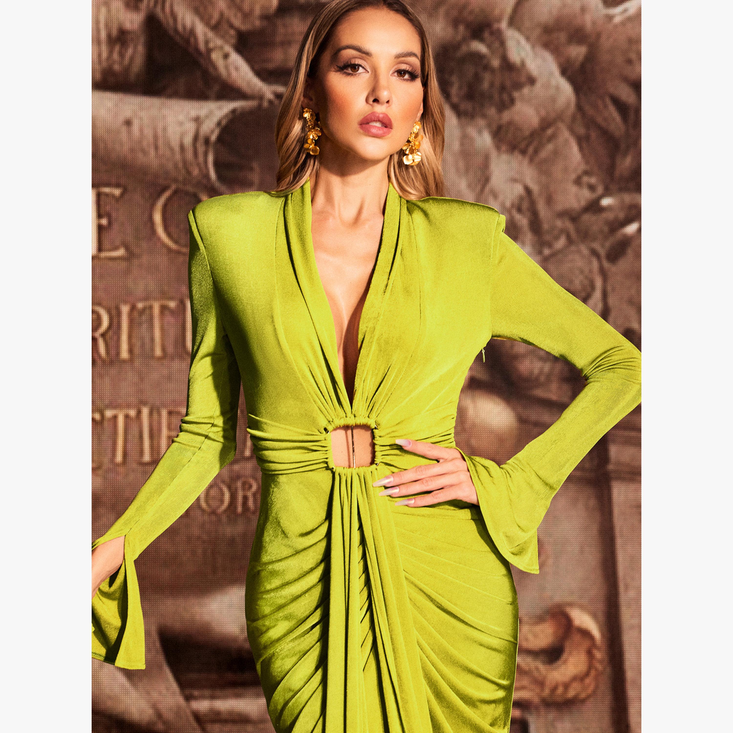 فستان طويل بتفاصيل مقصوصة وشق-women-clothing-dresses-image-4