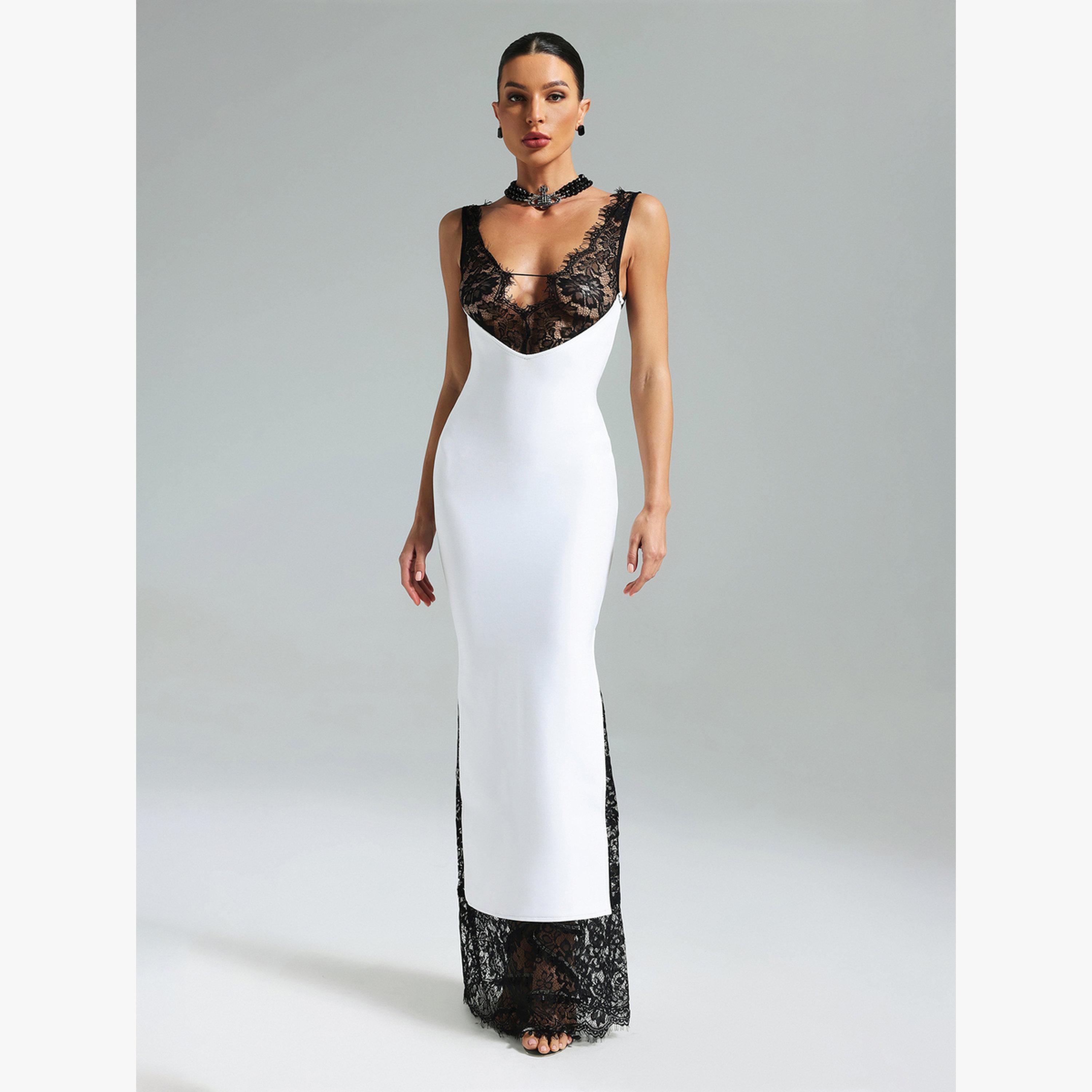 فستان طويل بتفاصيل دانتيل ومُتباينة-women-clothing-dresses-image-1