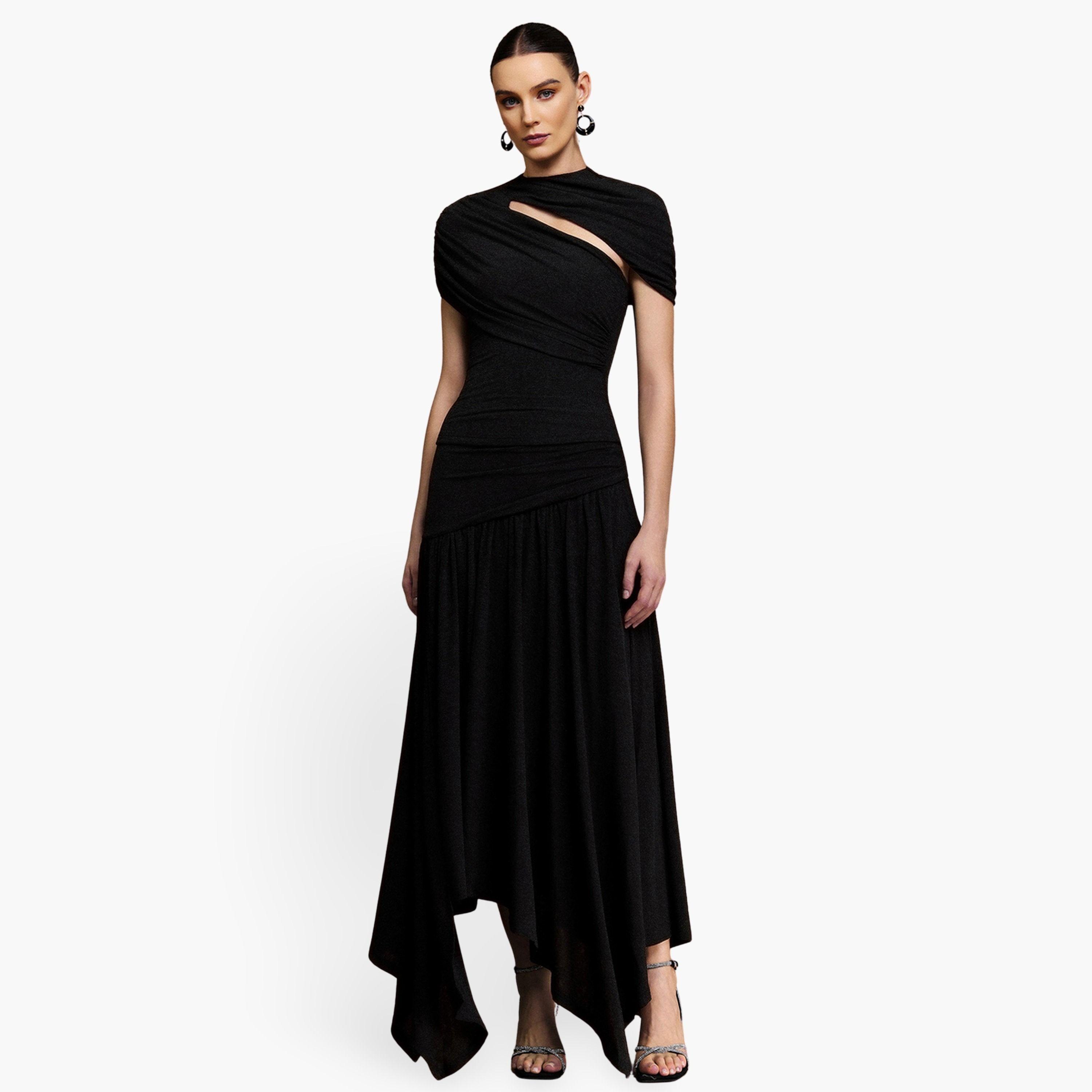 طقم منسق من تنورة بحافة غير متماثلة وبلوزة بفتحات-women-clothing-coordsets-image-1