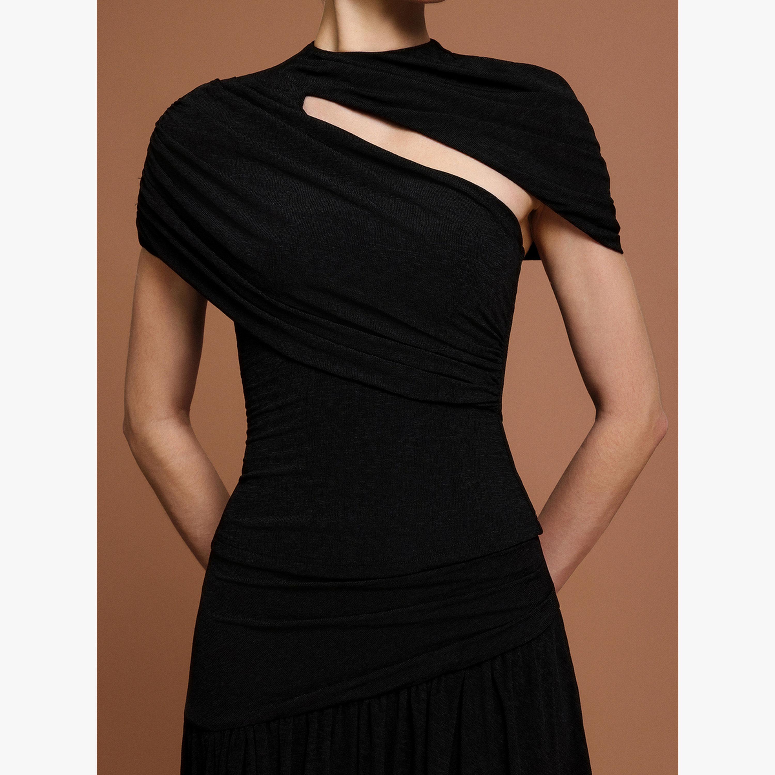 طقم منسق من تنورة بحافة غير متماثلة وبلوزة بفتحات-women-clothing-coordsets-image-6