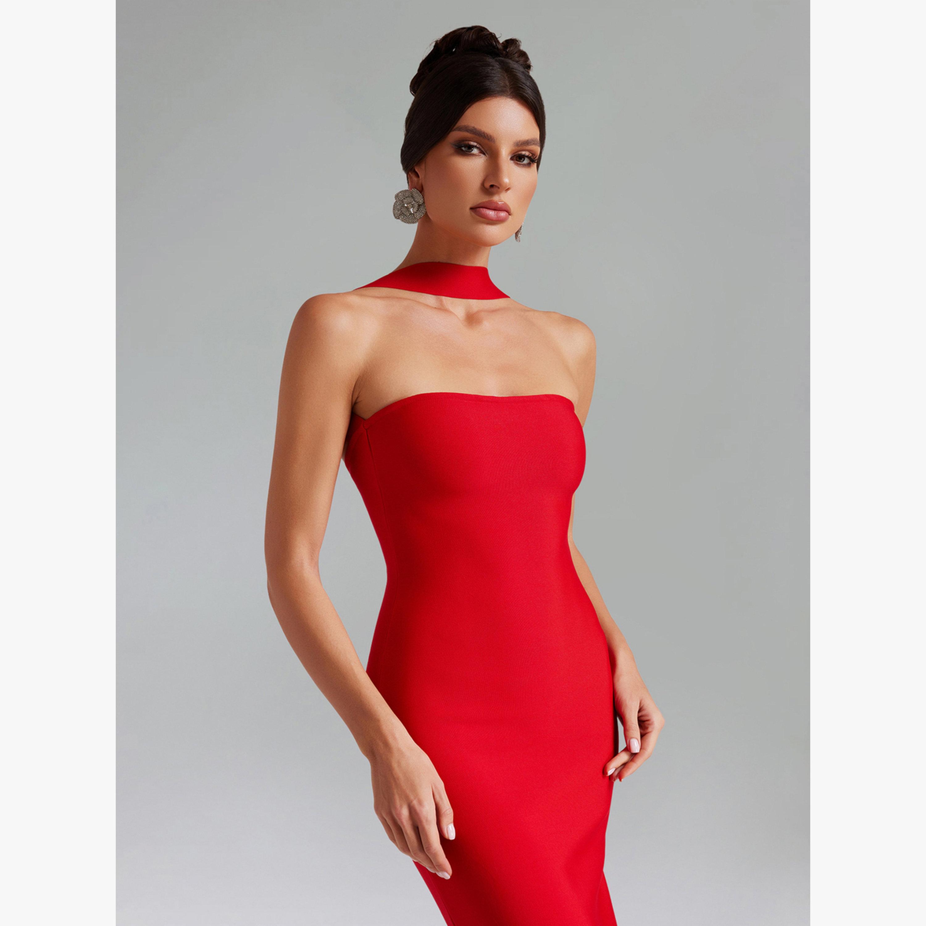 Bella Barnett X Styli Women Solid Halter Neck Sheath Maxi Dress-women-clothing-dresses-image-5