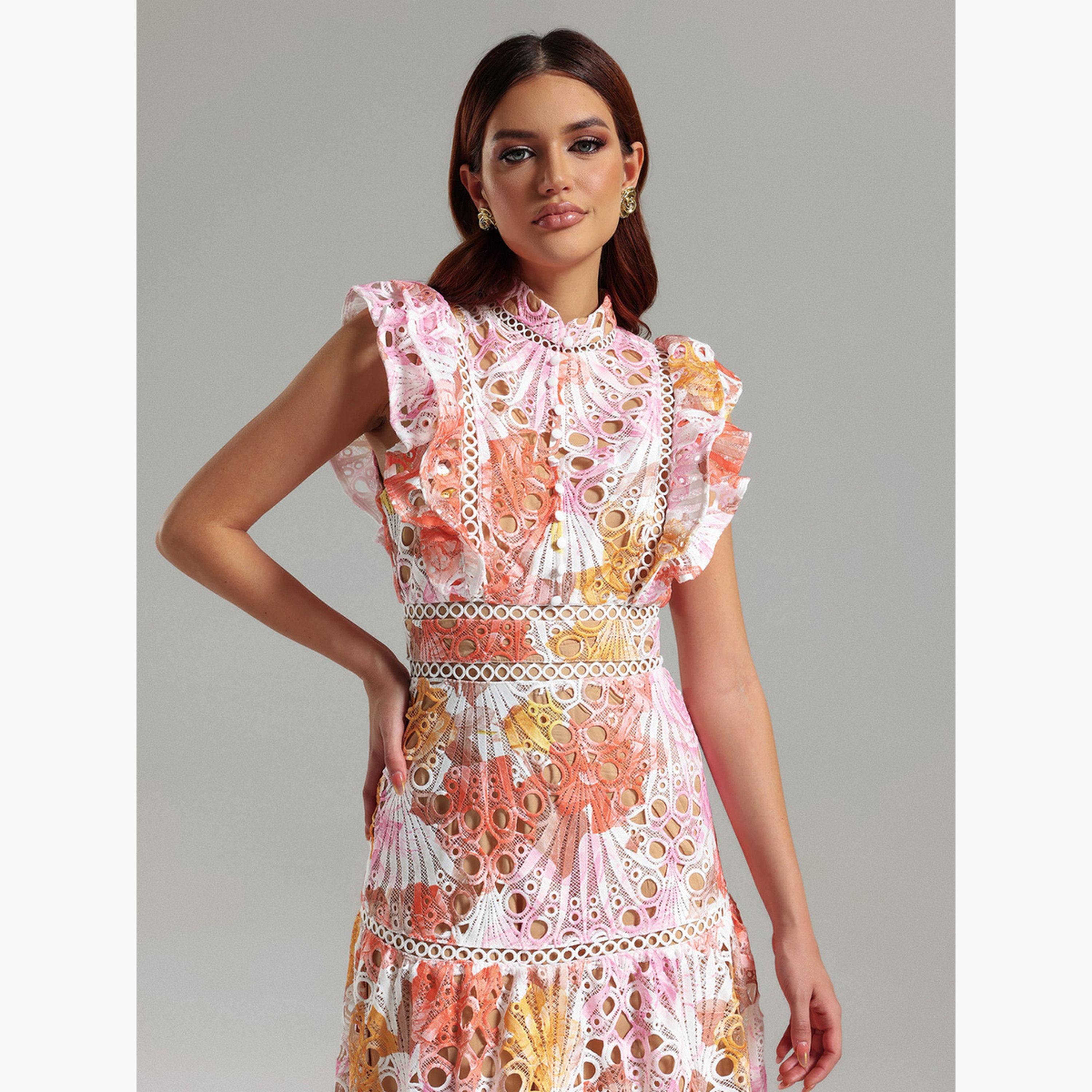 فستان ميدي بلا أكمام وتفاصيل دانتيل مزين بزهور-women-clothing-dresses-image-3