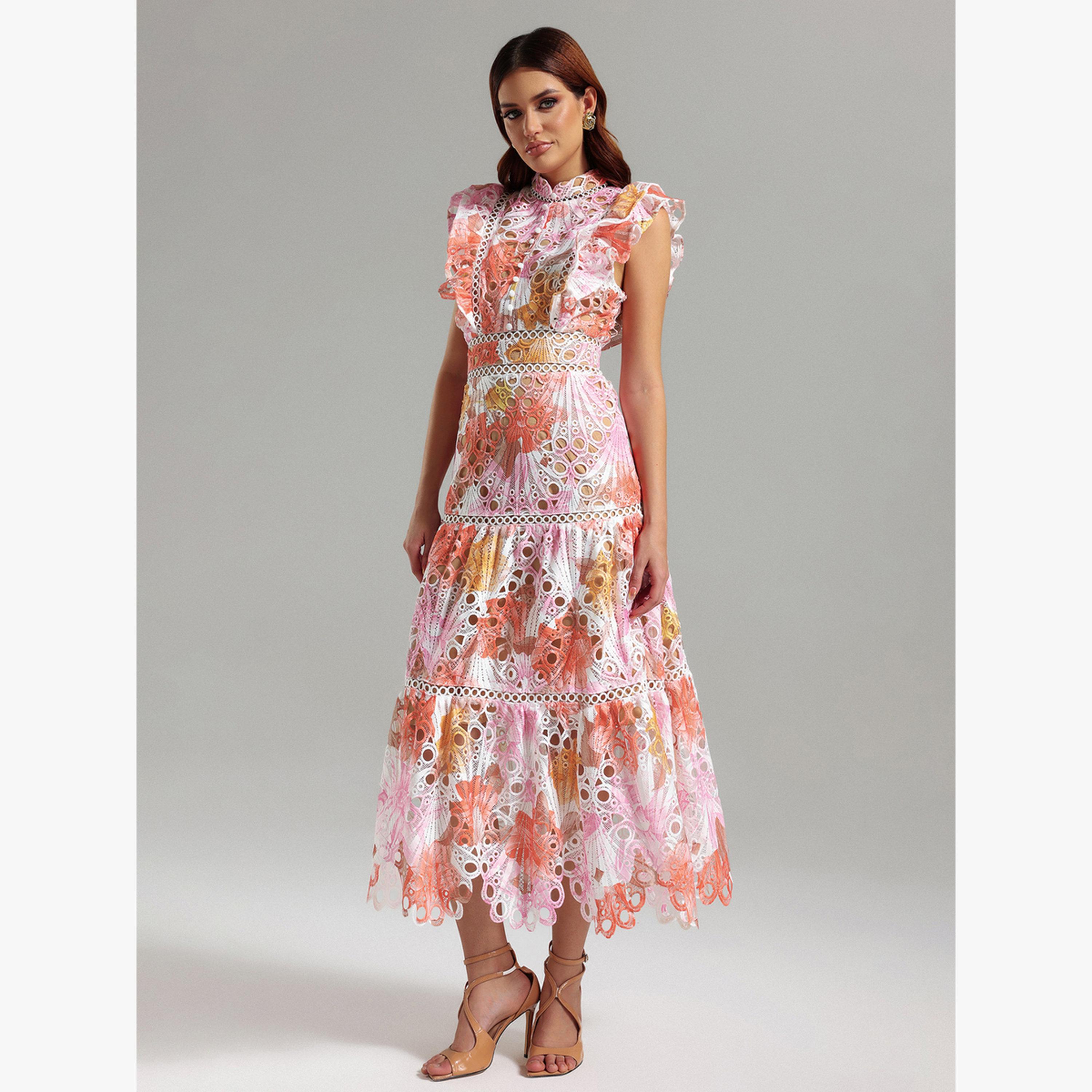فستان ميدي بلا أكمام وتفاصيل دانتيل مزين بزهور-women-clothing-dresses-image-4