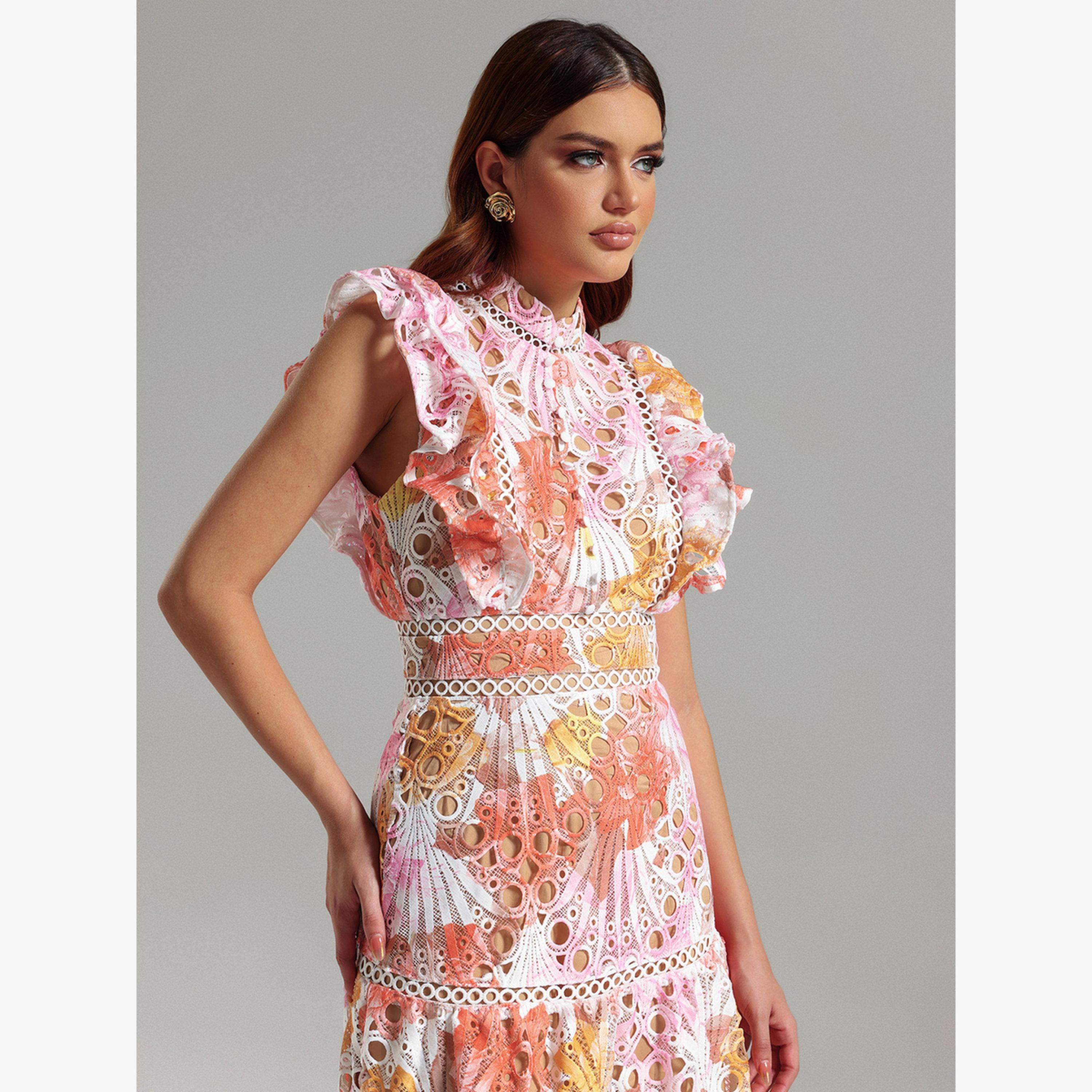 فستان ميدي بلا أكمام وتفاصيل دانتيل مزين بزهور-women-clothing-dresses-image-5