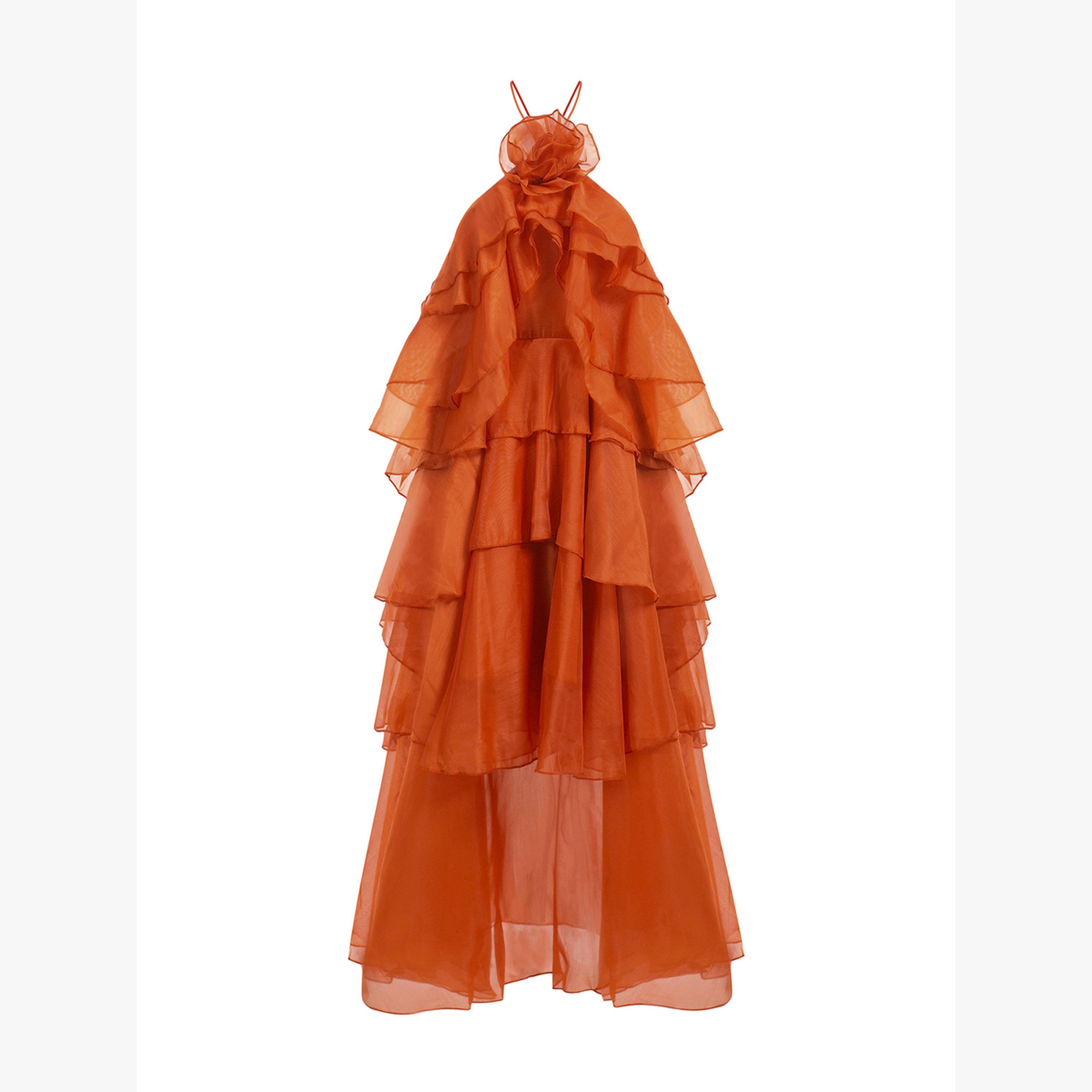فستان طويل بطبقات وياقة هولتر مع كشكش-women-clothing-dresses-image-2