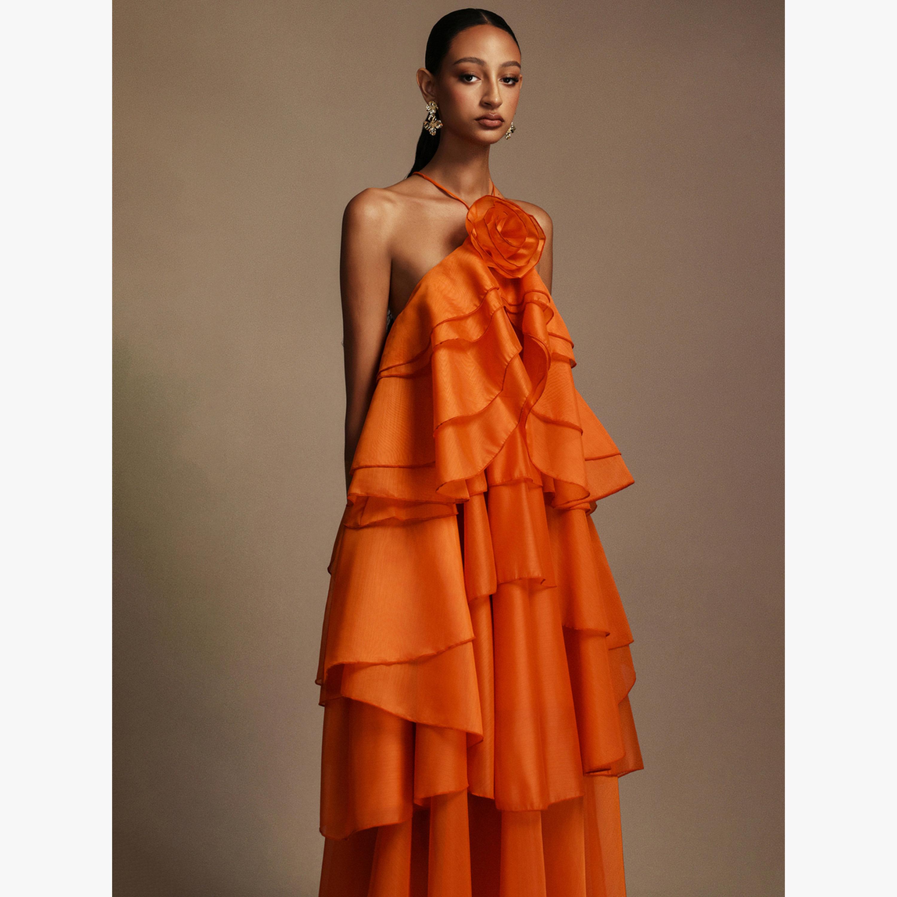 فستان طويل بطبقات وياقة هولتر مع كشكش-women-clothing-dresses-image-3