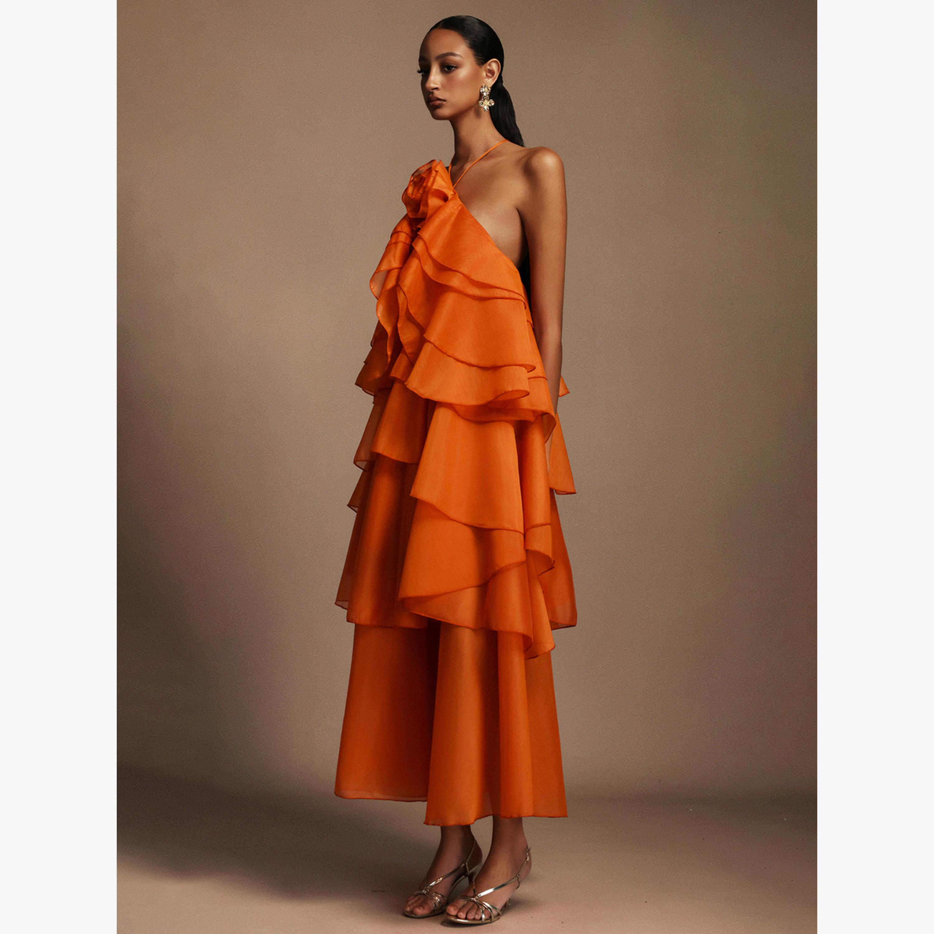 فستان طويل بطبقات وياقة هولتر مع كشكش-women-clothing-dresses-image-5