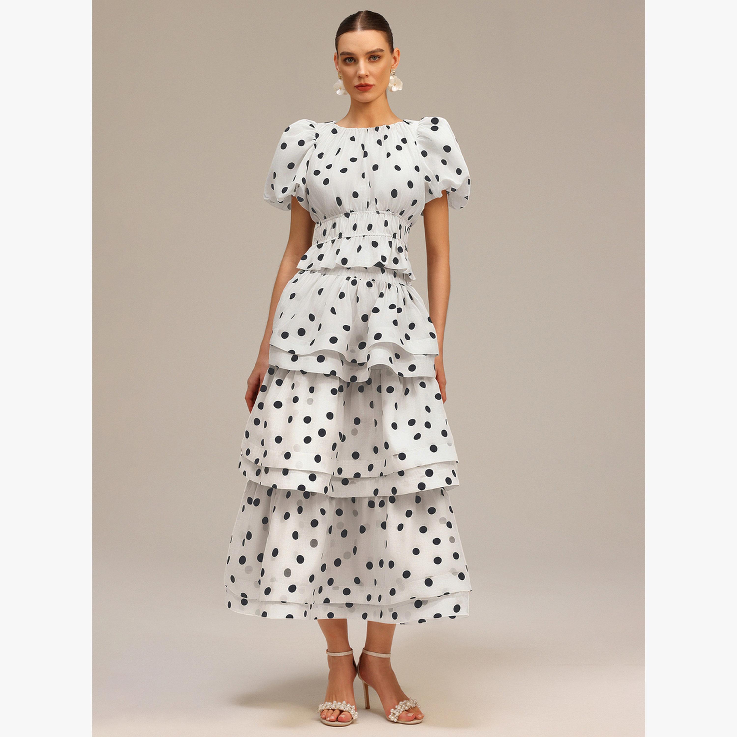 طقم منسق من تنورة بطبقات وبلوزة بأكمام منفوخة-women-clothing-coordsets-image-1