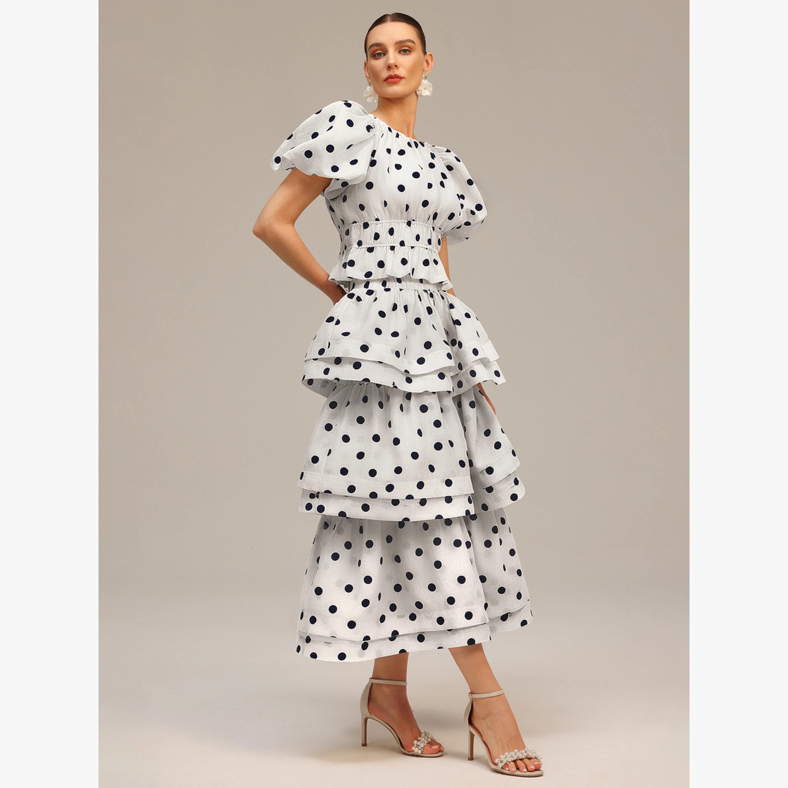 طقم منسق من تنورة بطبقات وبلوزة بأكمام منفوخة-women-clothing-coordsets-image-2