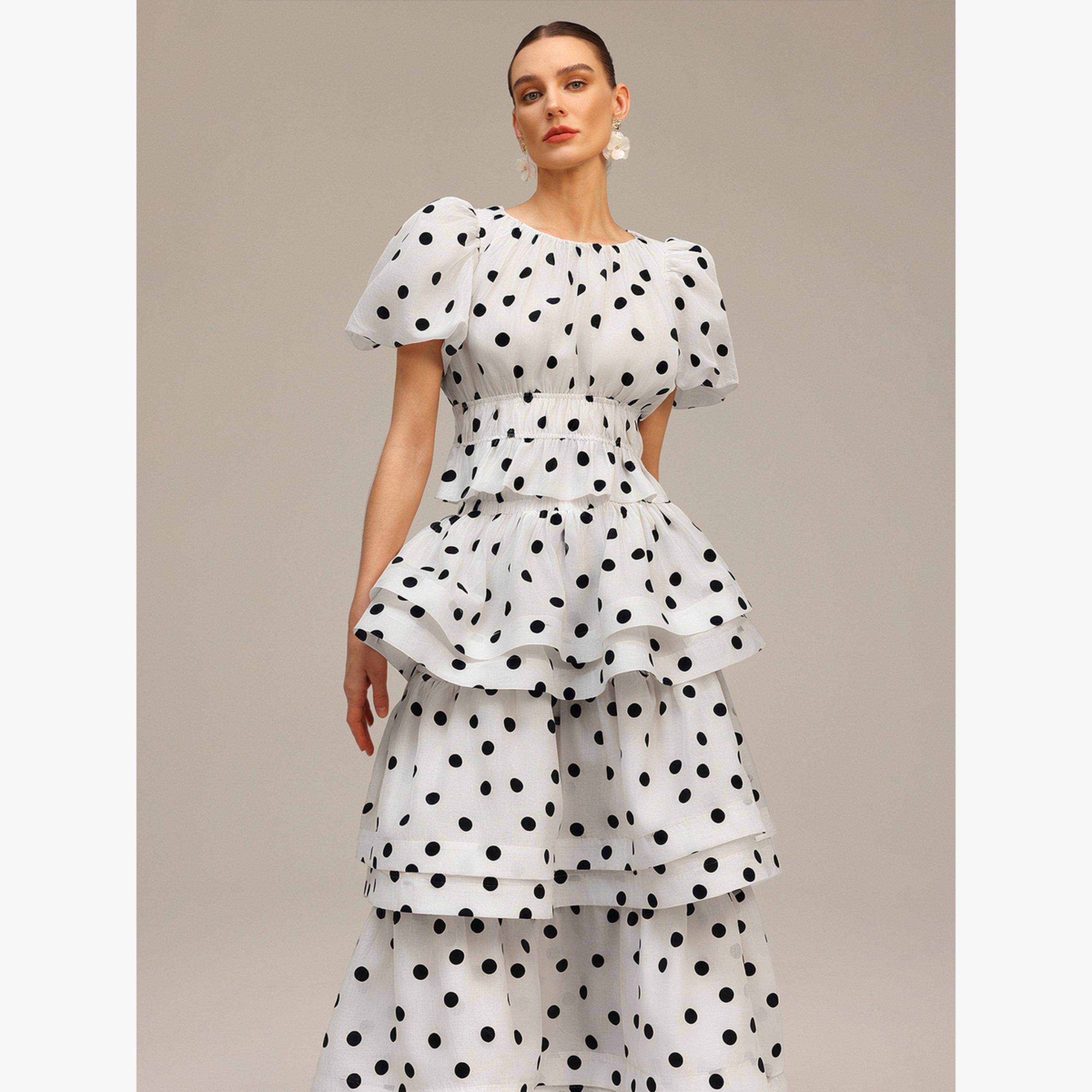 طقم منسق من تنورة بطبقات وبلوزة بأكمام منفوخة-women-clothing-coordsets-image-4