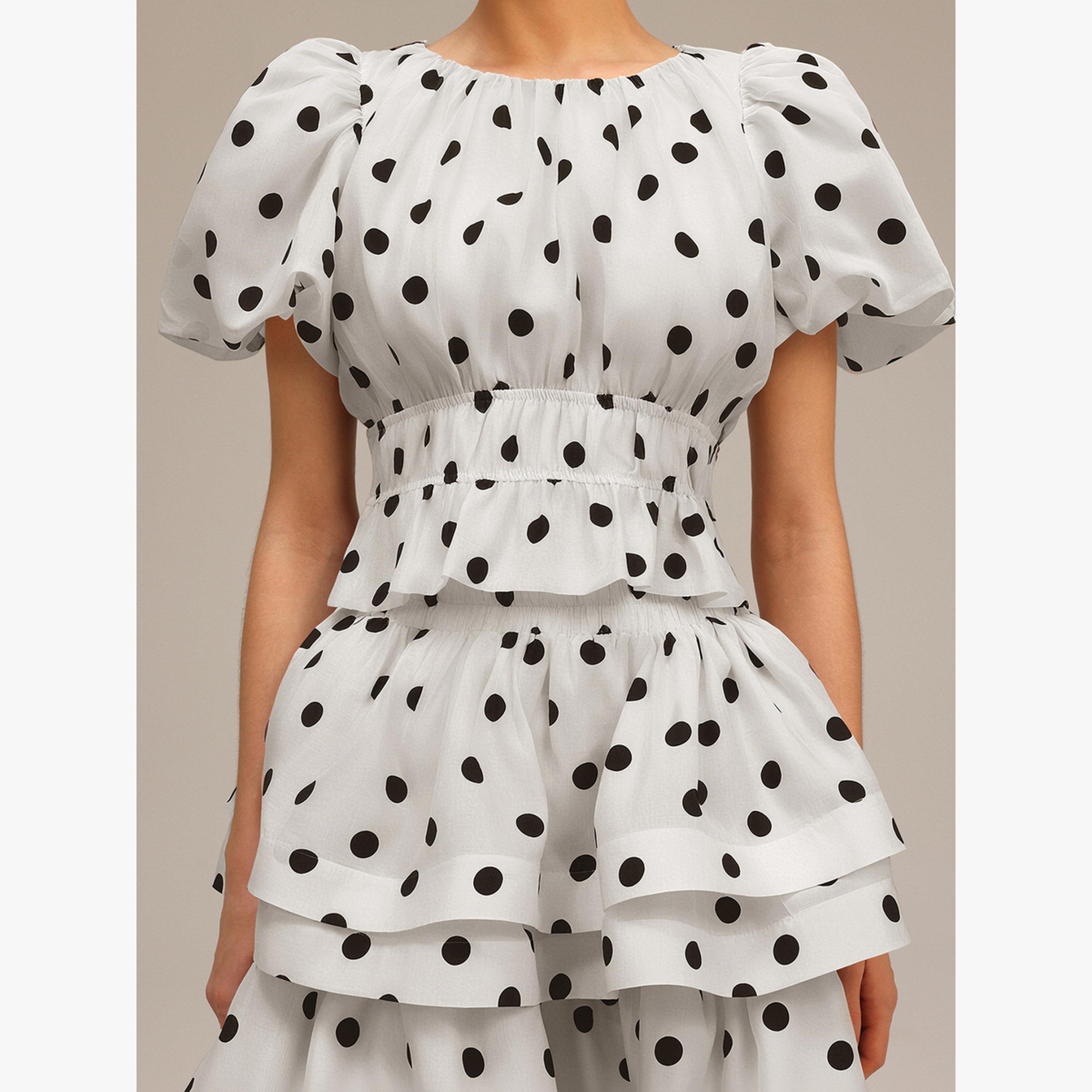 طقم منسق من تنورة بطبقات وبلوزة بأكمام منفوخة-women-clothing-coordsets-image-5