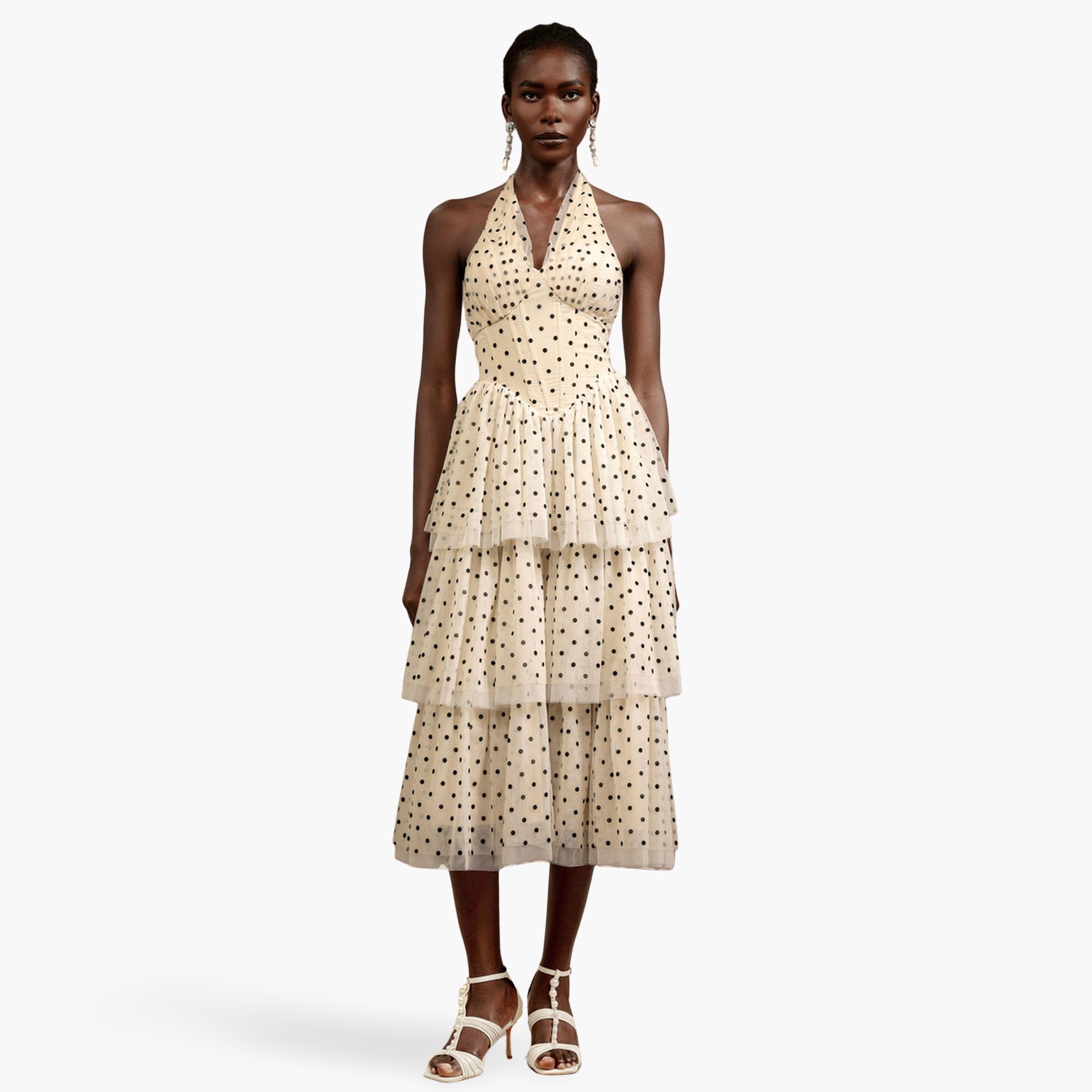 فستان ميدي بطبقات وطبعة نقاط بولكا مع ياقة هولتر-women-clothing-dresses-image-1