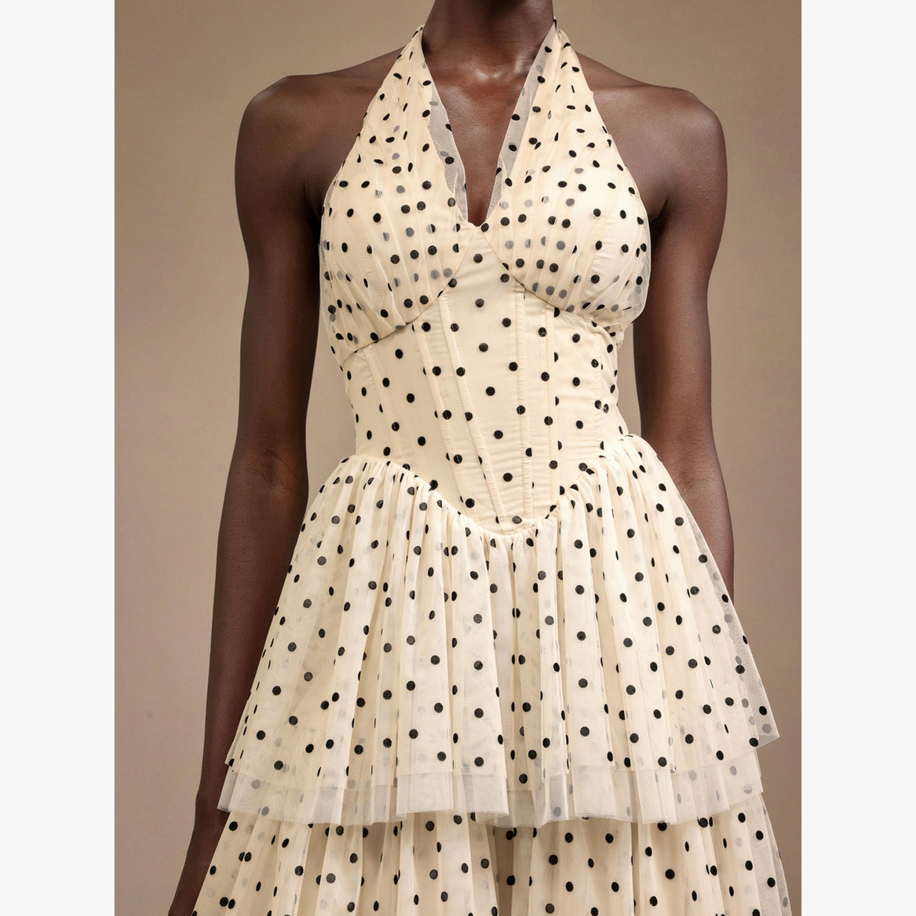 فستان ميدي بطبقات وطبعة نقاط بولكا مع ياقة هولتر-women-clothing-dresses-image-6