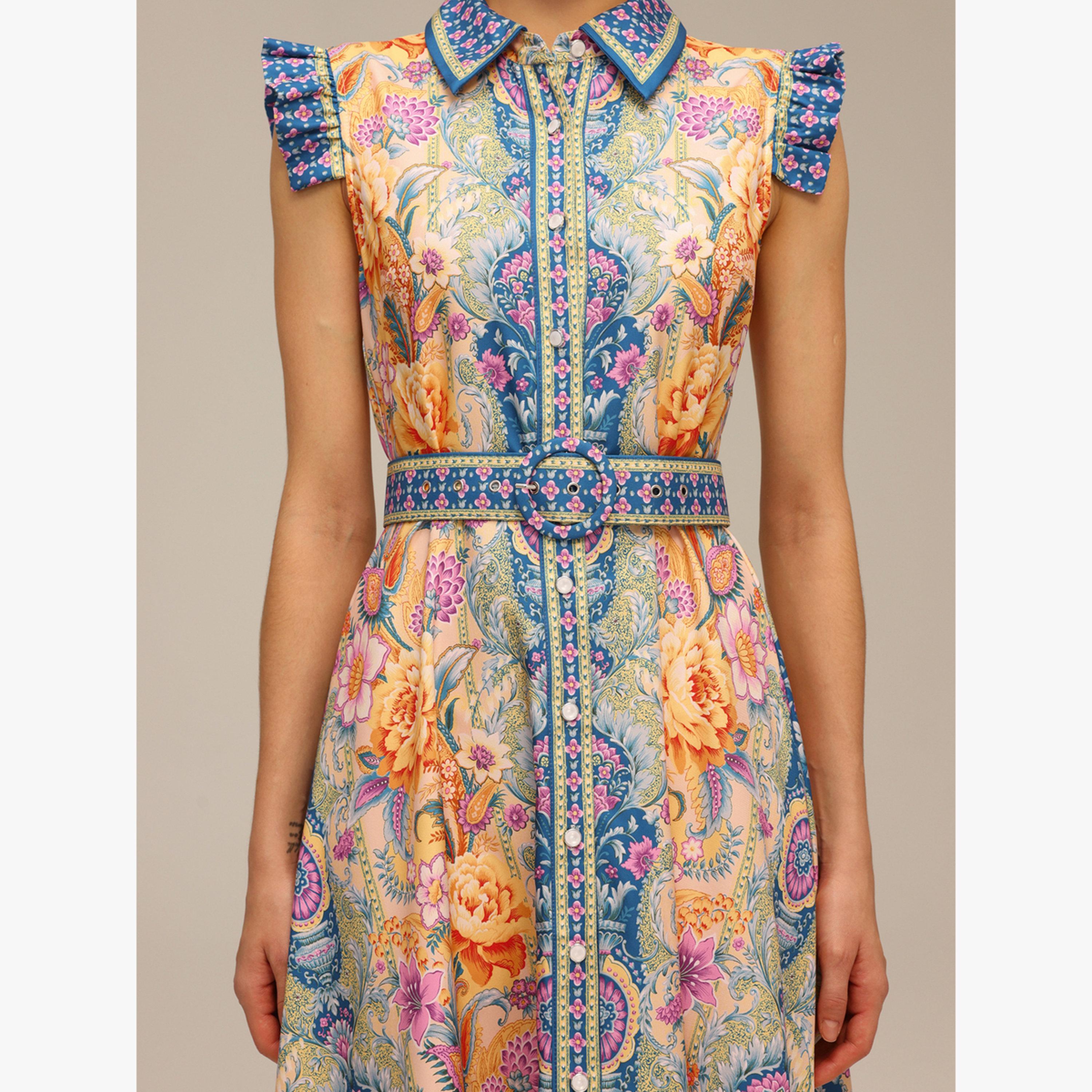 فستان طويل بلا أكمام بحزام وطبعة زهور-women-clothing-dresses-image-6
