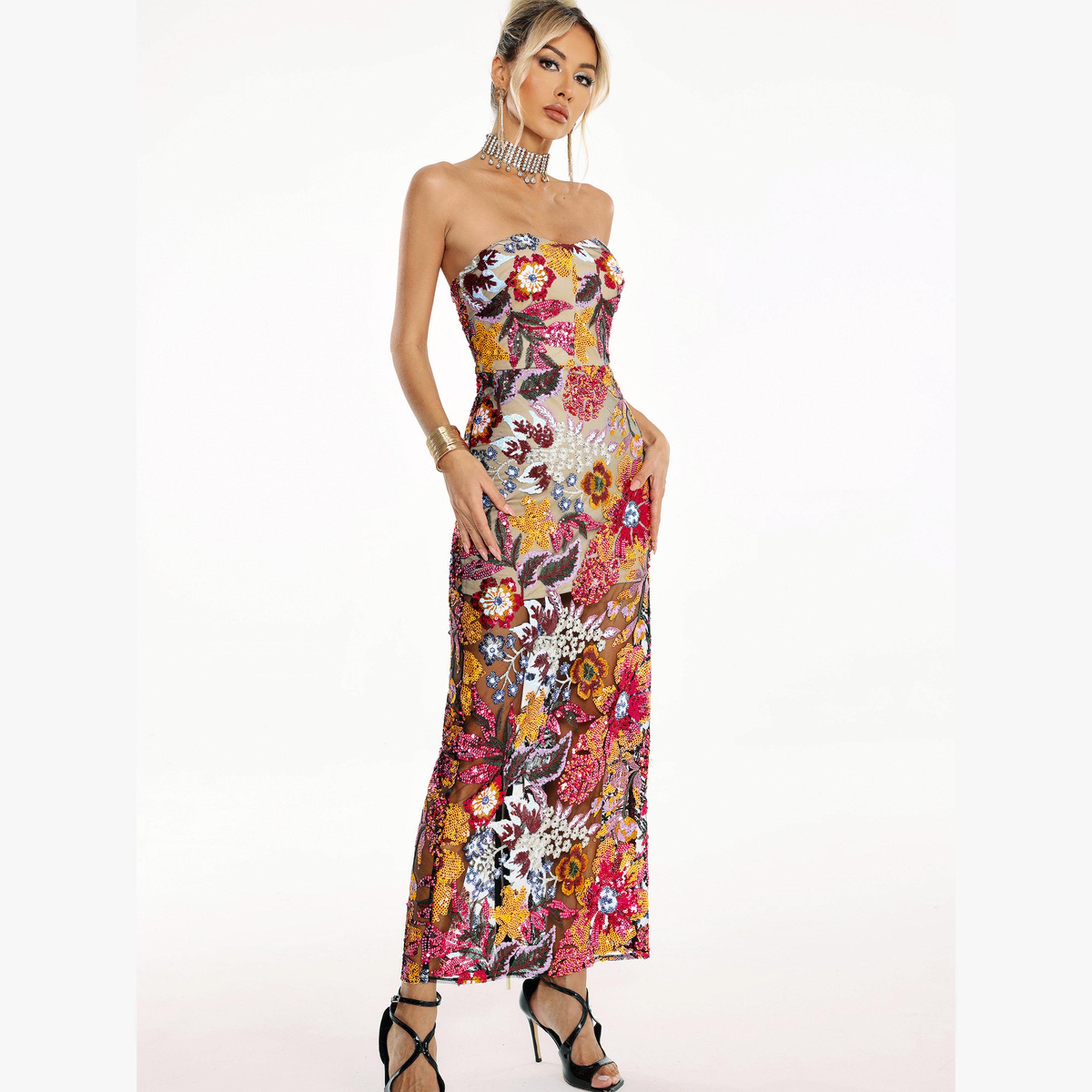 فستان طويل بلا أربطة مزين بترتر وبقصة ضيقة-women-clothing-dresses-image-1