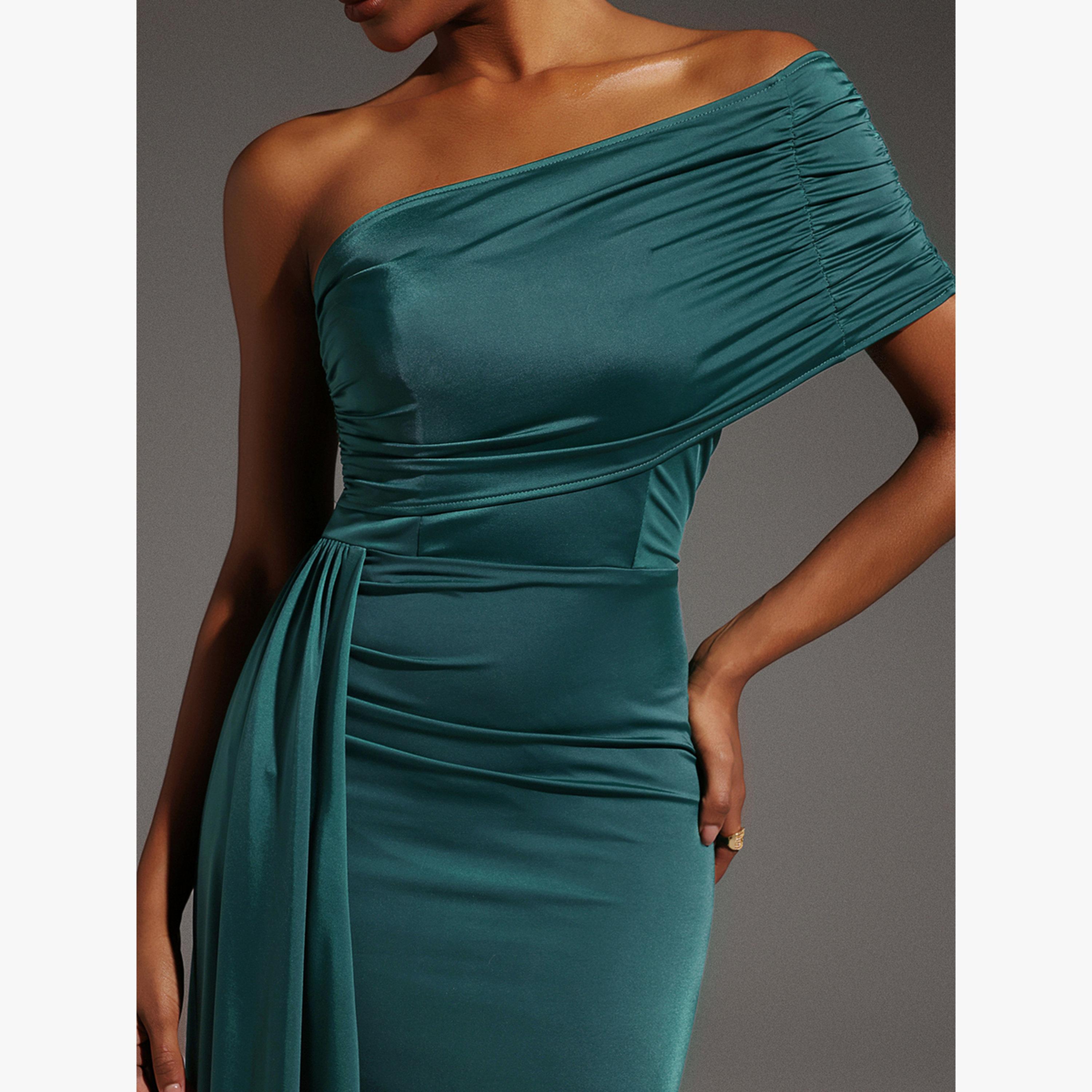 Bella Barnett X Styli Women Solid Sleeveless One Shoulder Fold Maxi Dress-women-clothing-dresses-image-5
