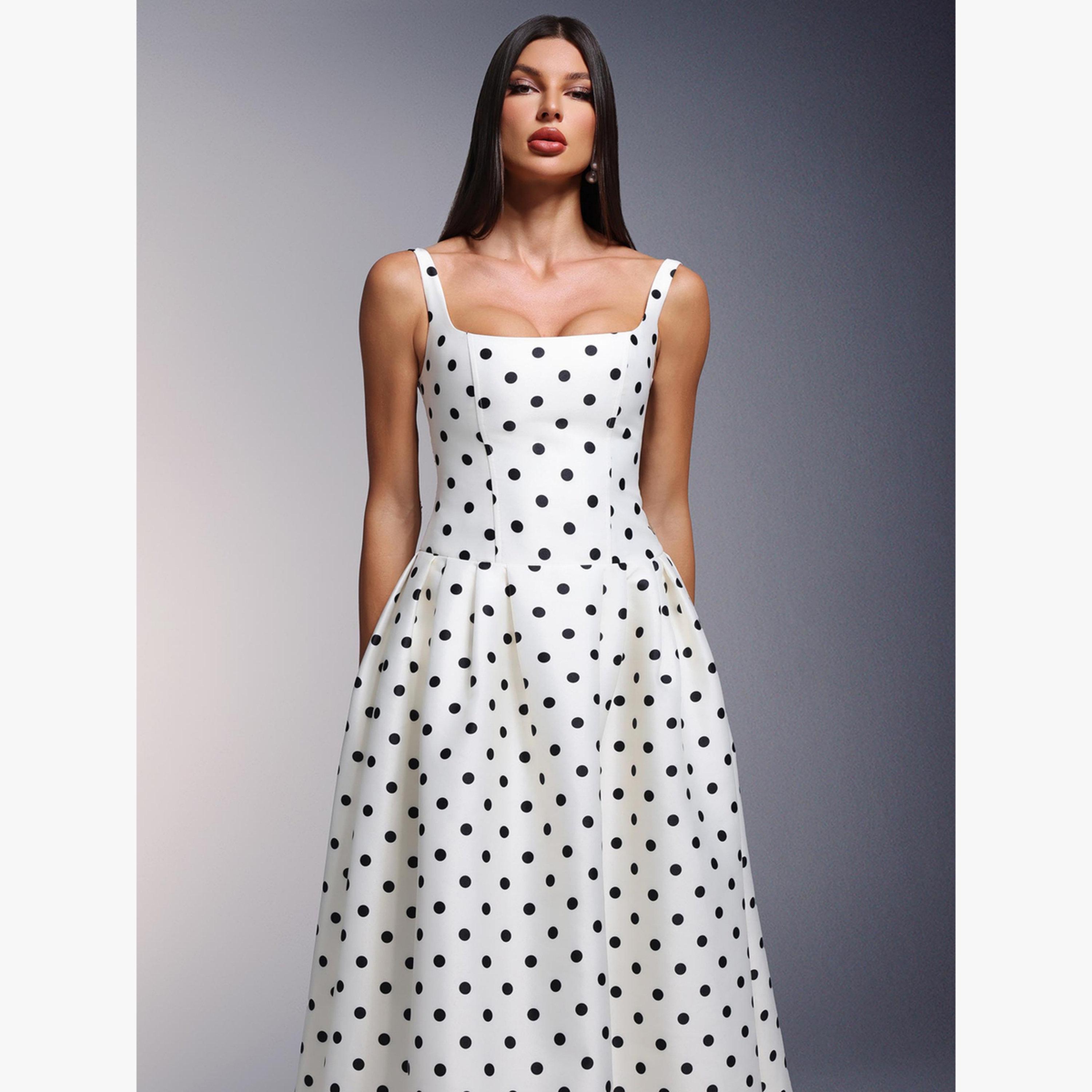 فستان ميدي كامي بخصر ضيق ونقاط بولكا-women-clothing-dresses-image-2
