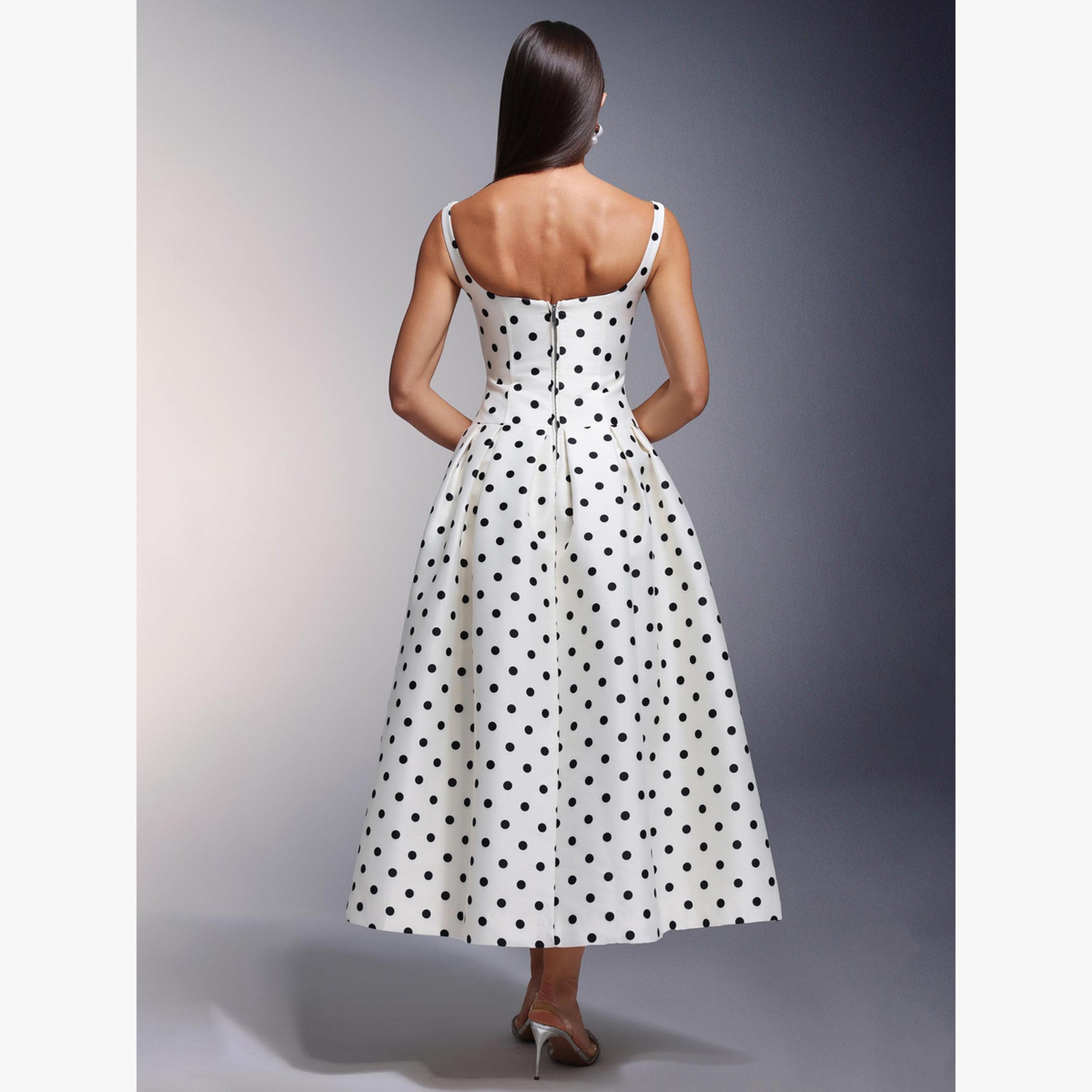 فستان ميدي كامي بخصر ضيق ونقاط بولكا-women-clothing-dresses-image-6