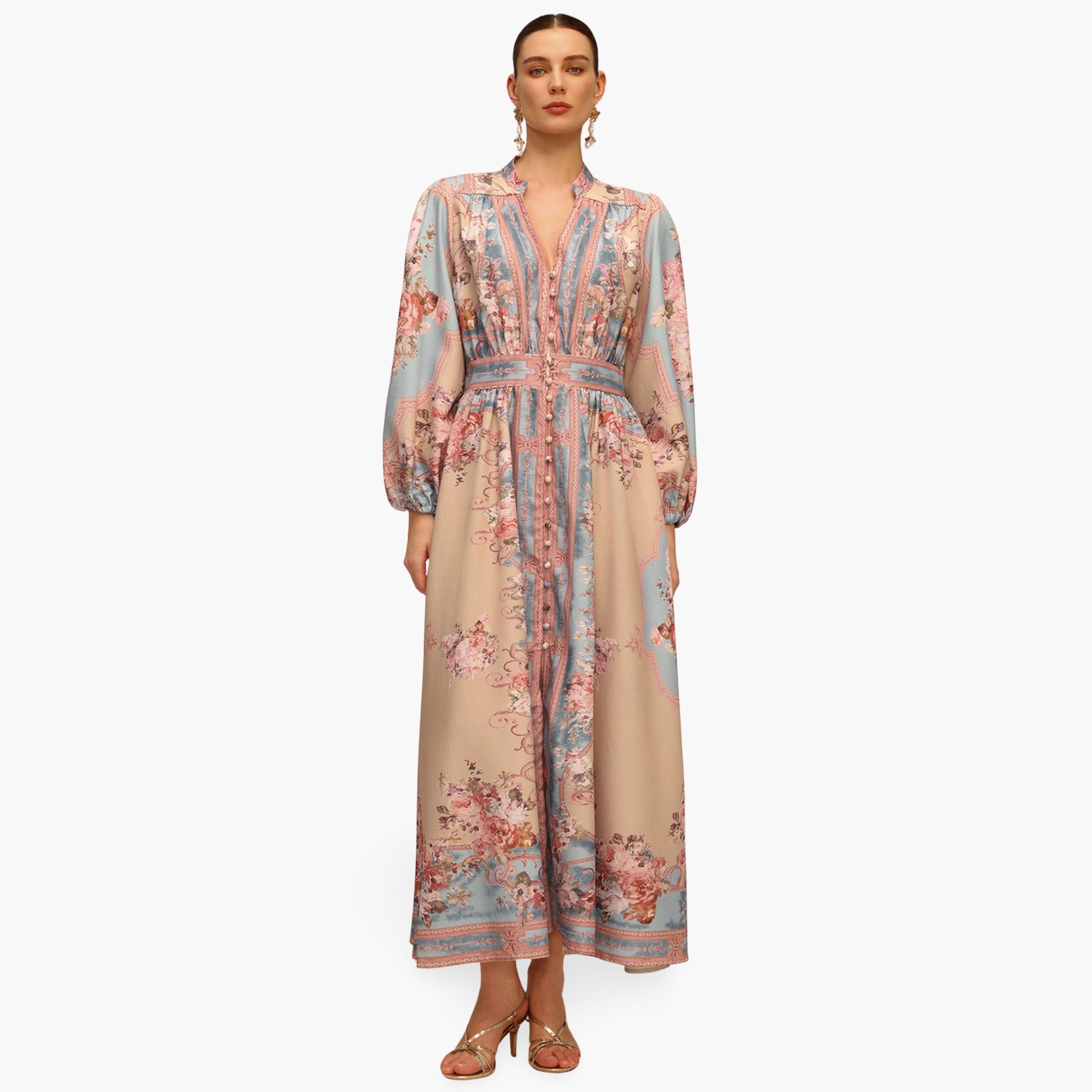 Bella Barnett X Styli Women Floral Print Lantern Sleeve Maxi Dress-women-clothing-dresses-image-1