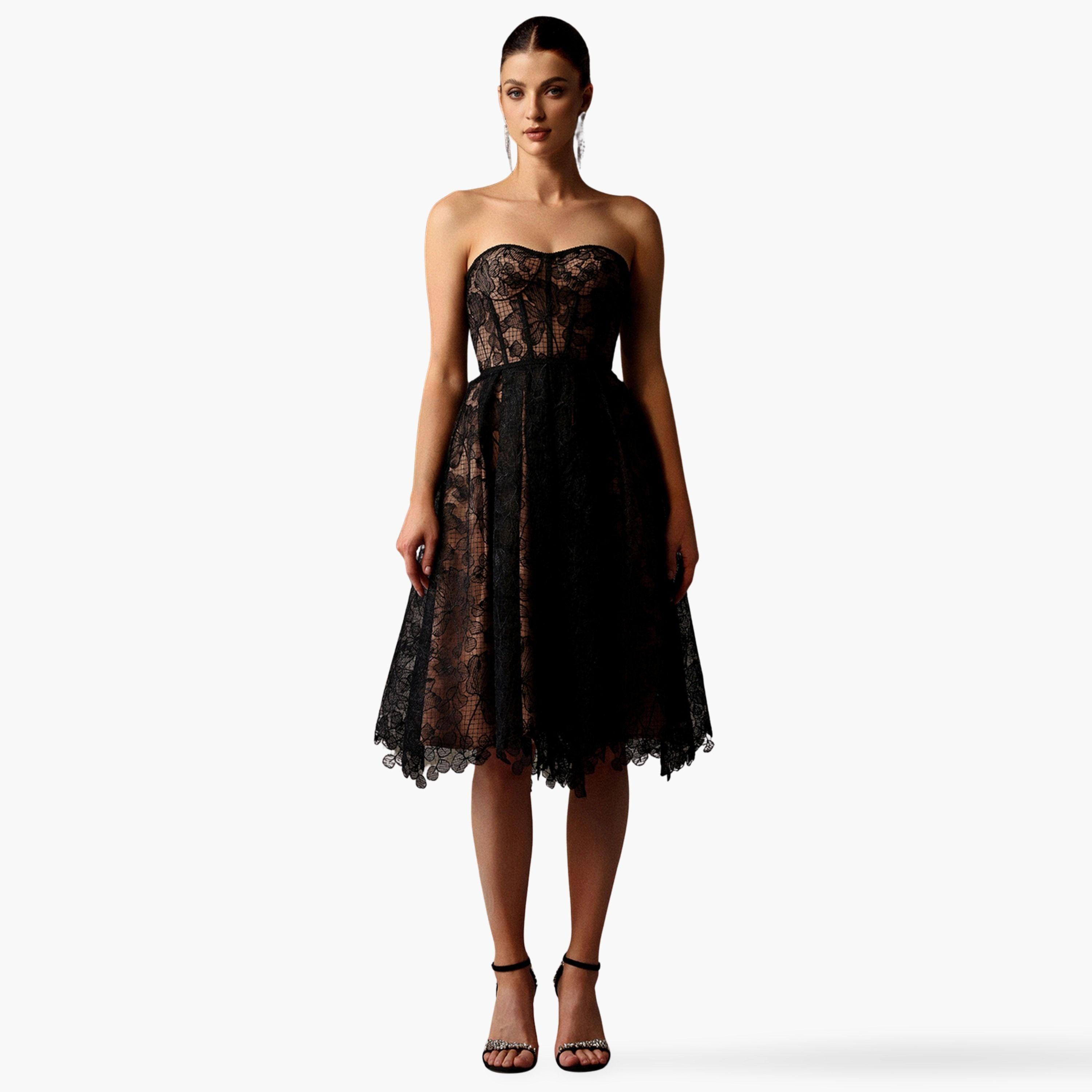 فستان سهرة بطول الركبة كورسيه بلا أربطة مع دانتيل-women-clothing-dresses-image-1