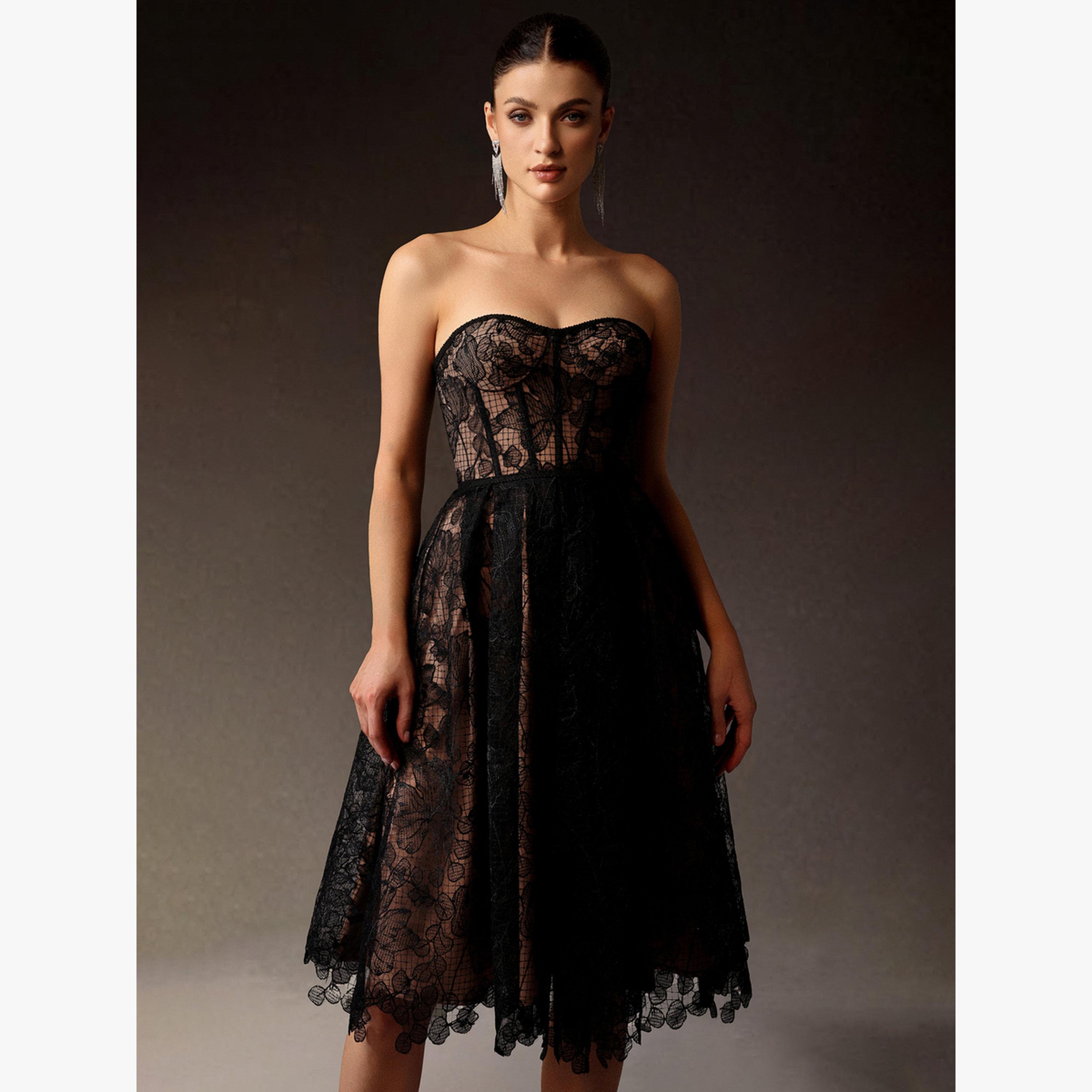 فستان سهرة بطول الركبة كورسيه بلا أربطة مع دانتيل-women-clothing-dresses-image-2